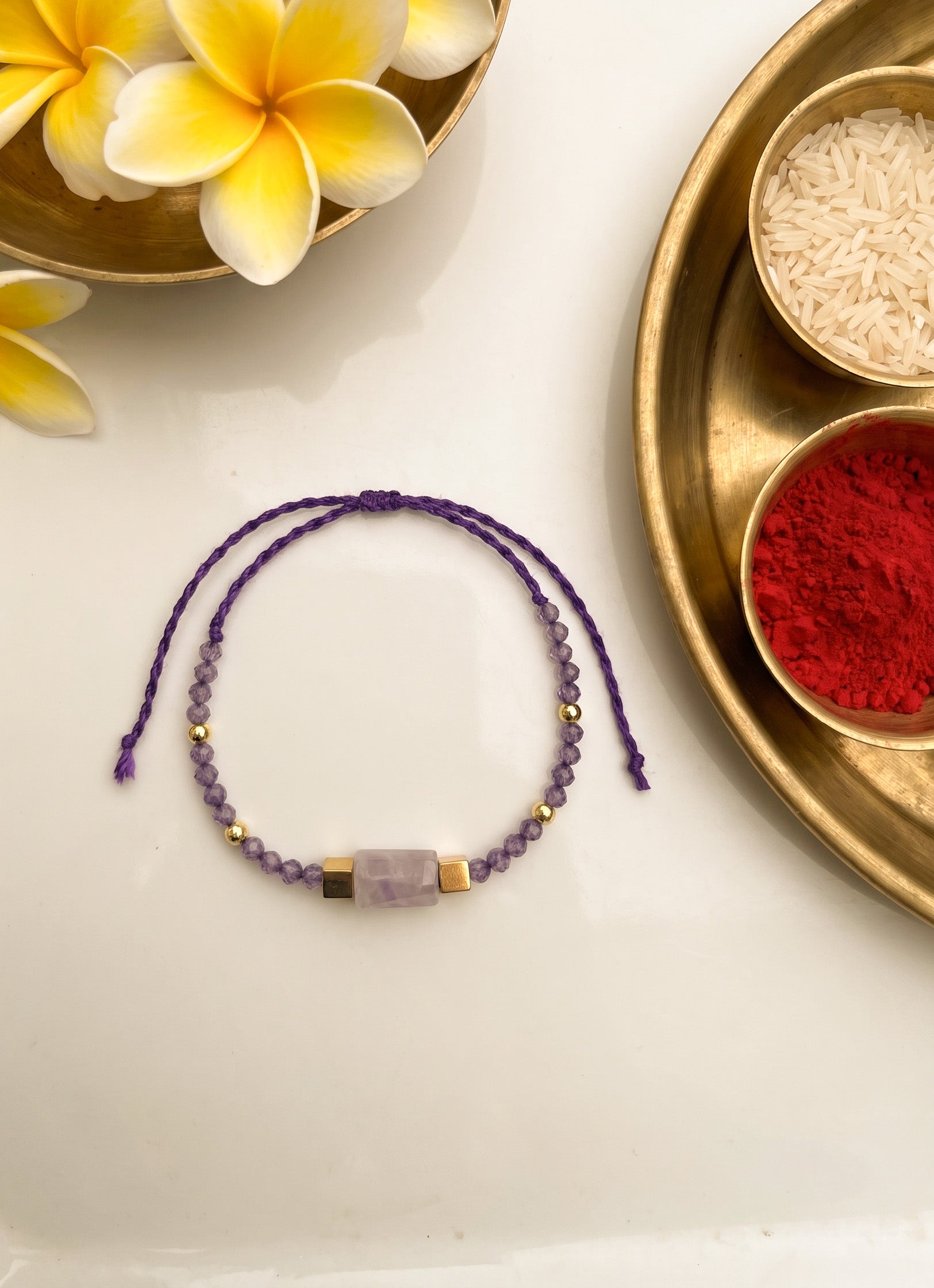 Lavender Amethyst & Amethyst Crystal Rakhi