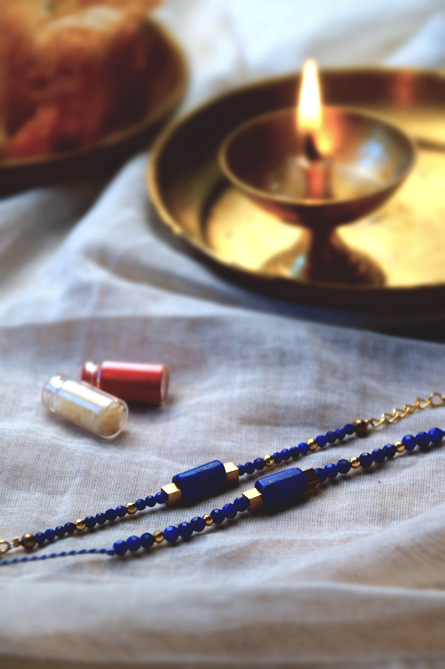Lapis Crystal Rakhi & Lumba Combo