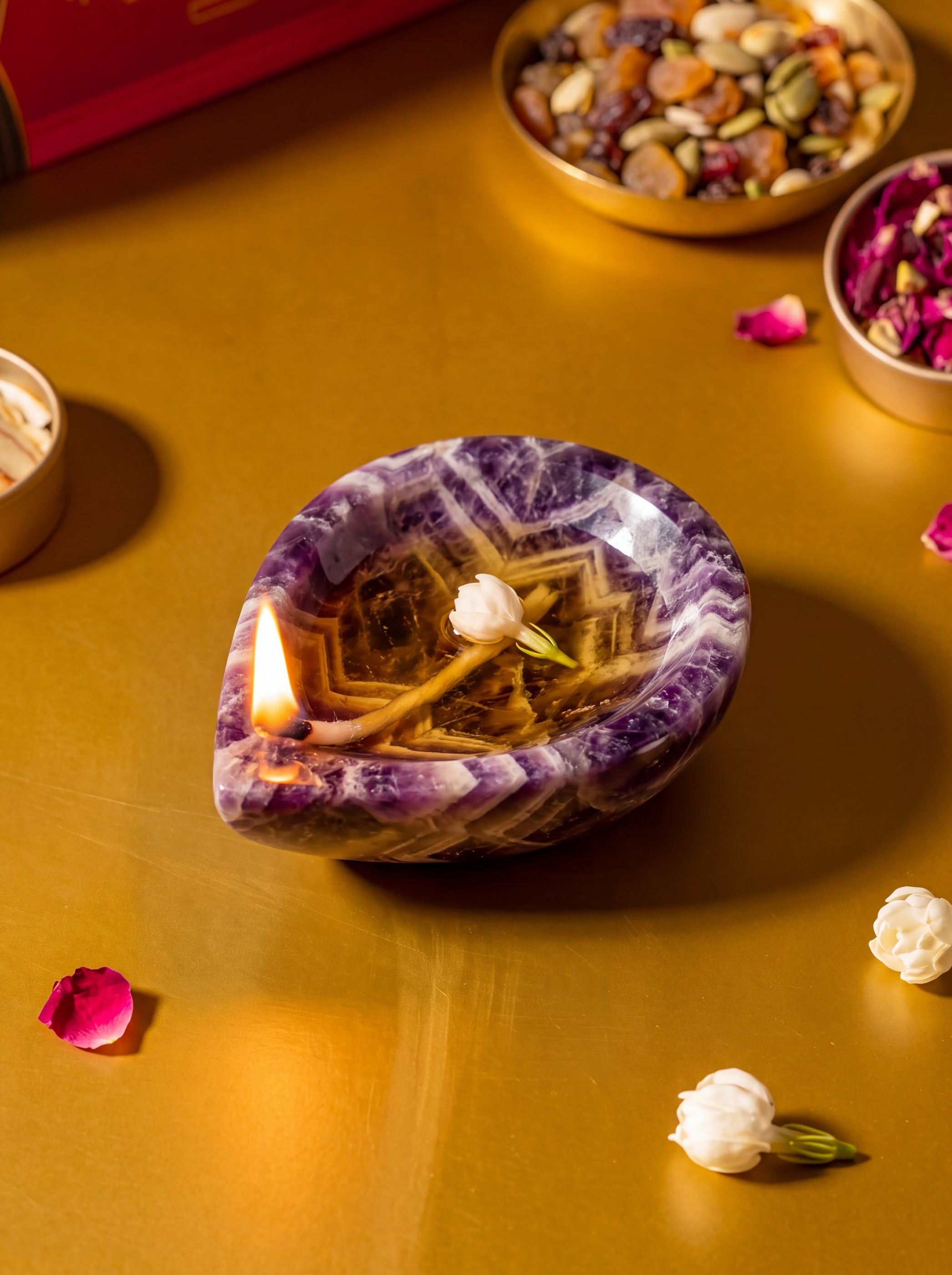 Chevron Amethyst Crystal Diya