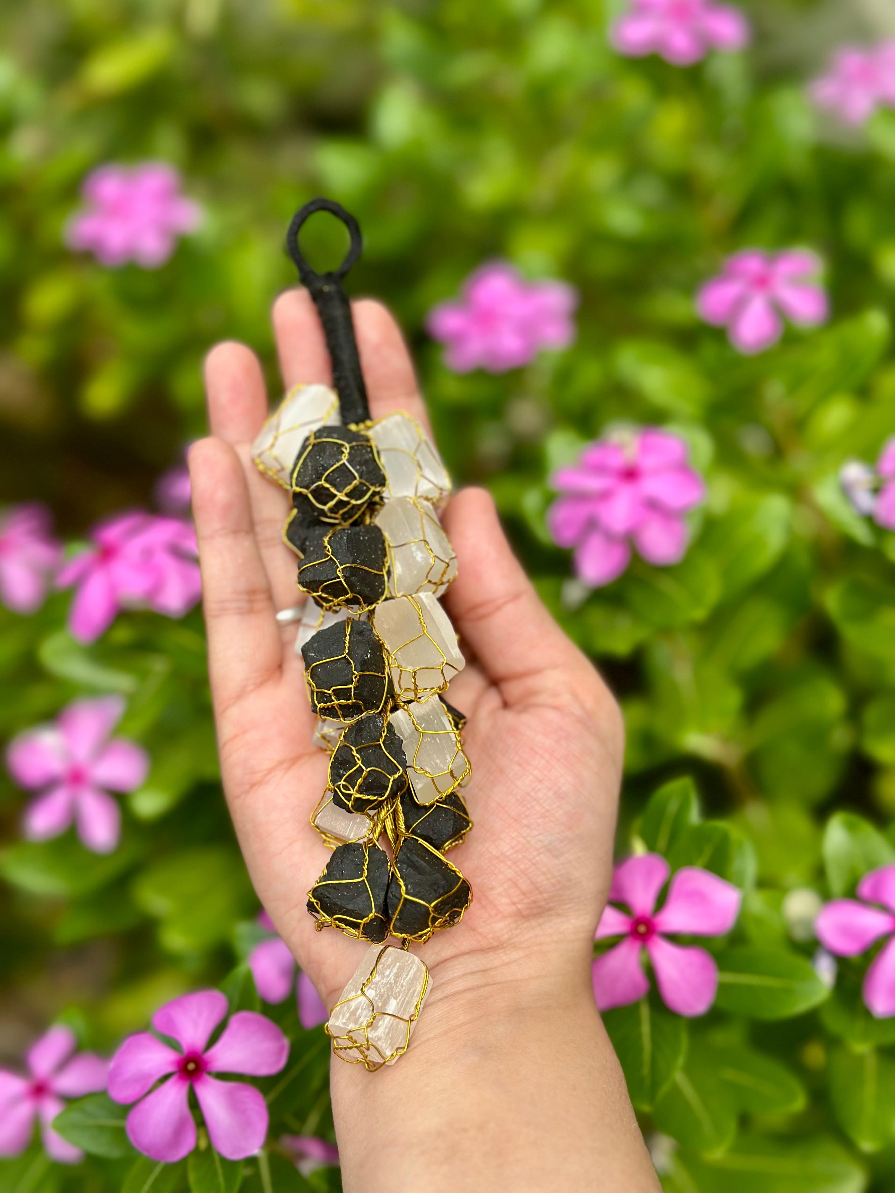 Selenite and Black Tourmaline Door Hanger