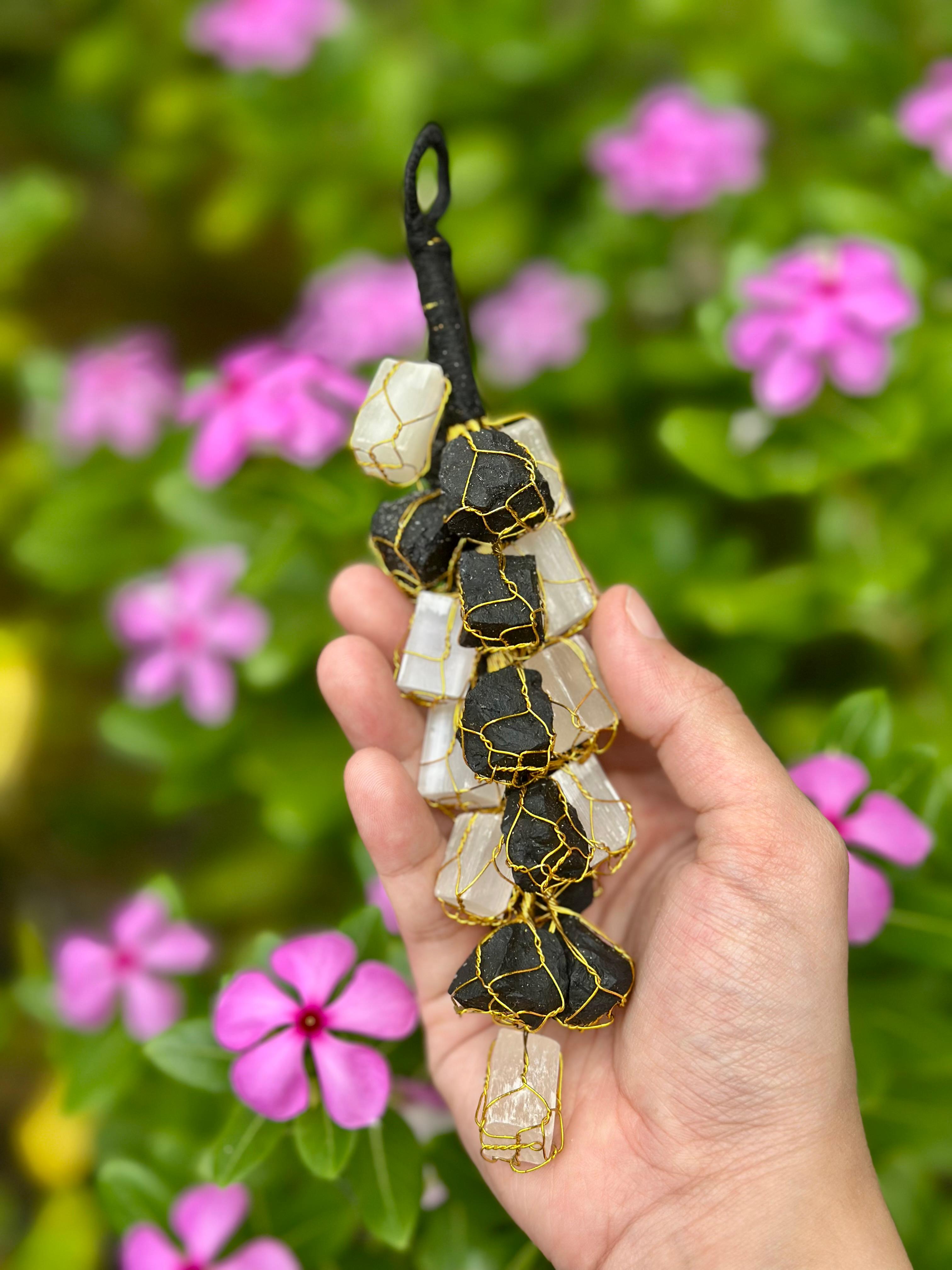 Selenite and Black Tourmaline Door Hanger