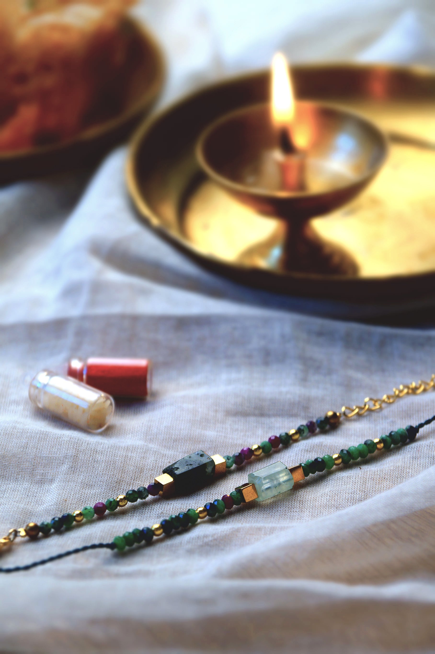 Prehnite & Ruby Zoisite Rakhi & Lumba Combo