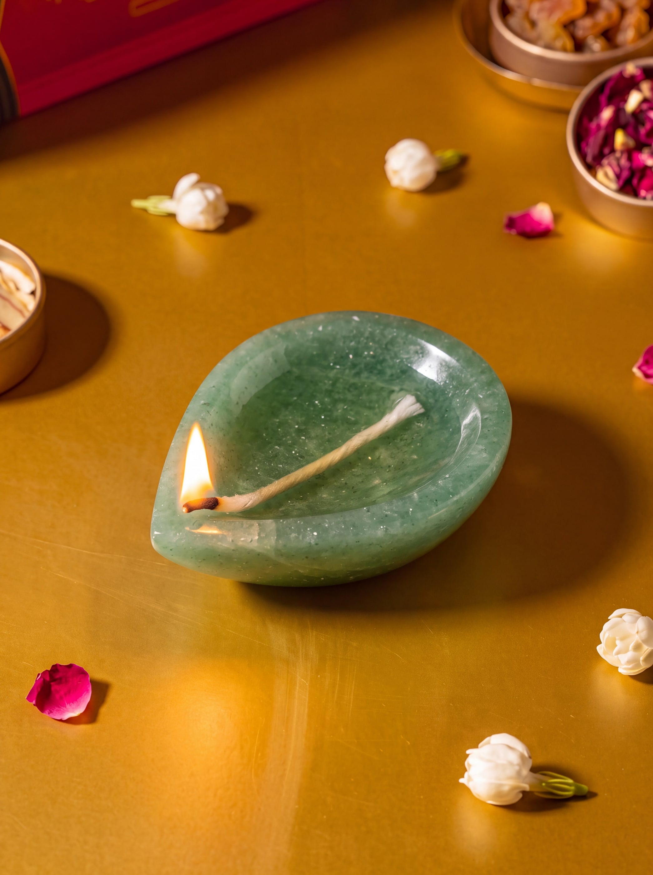 Green Jade Crystal Diya