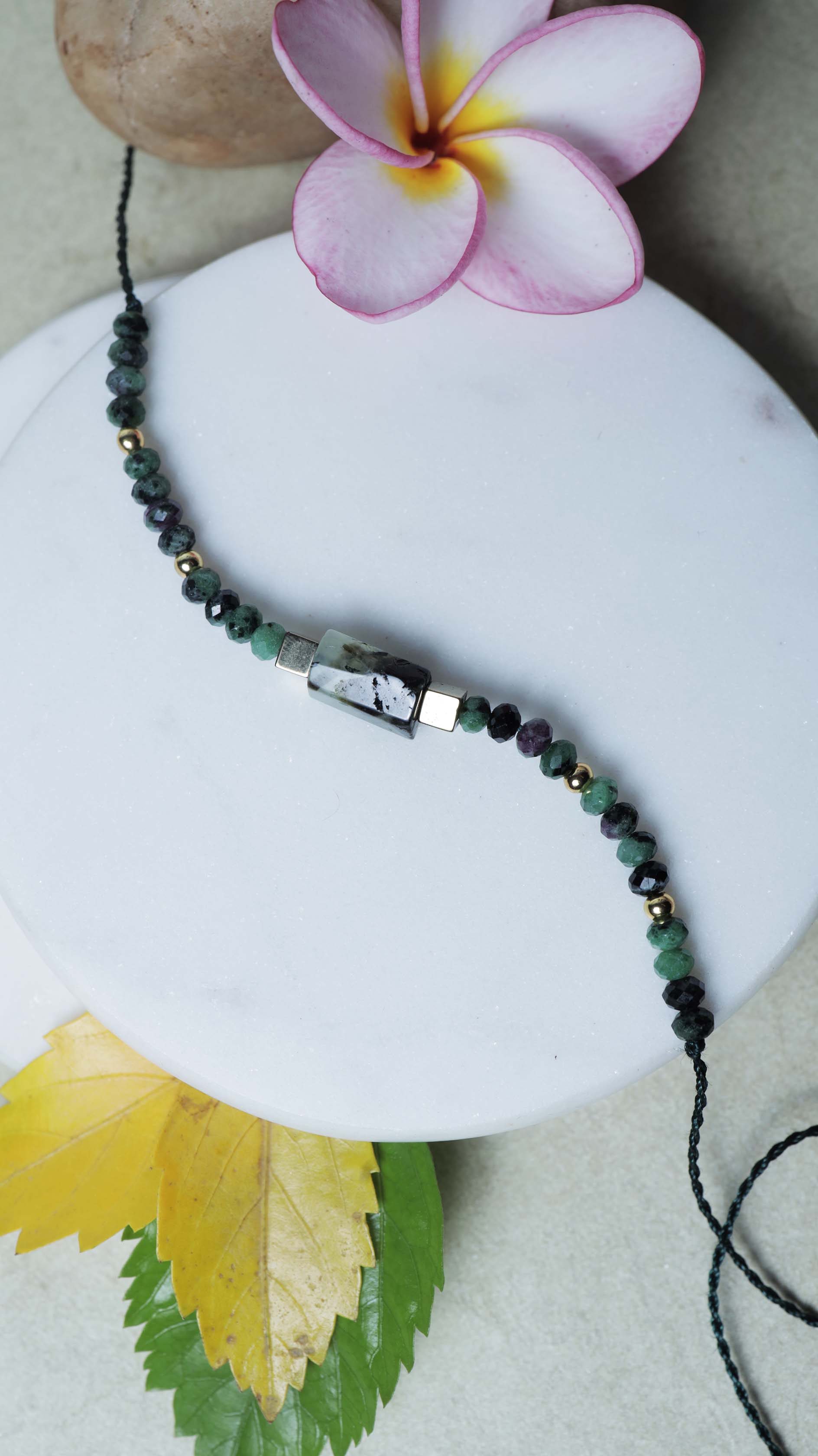 Prehnite & Ruby Zoisite Crystal Rakhi