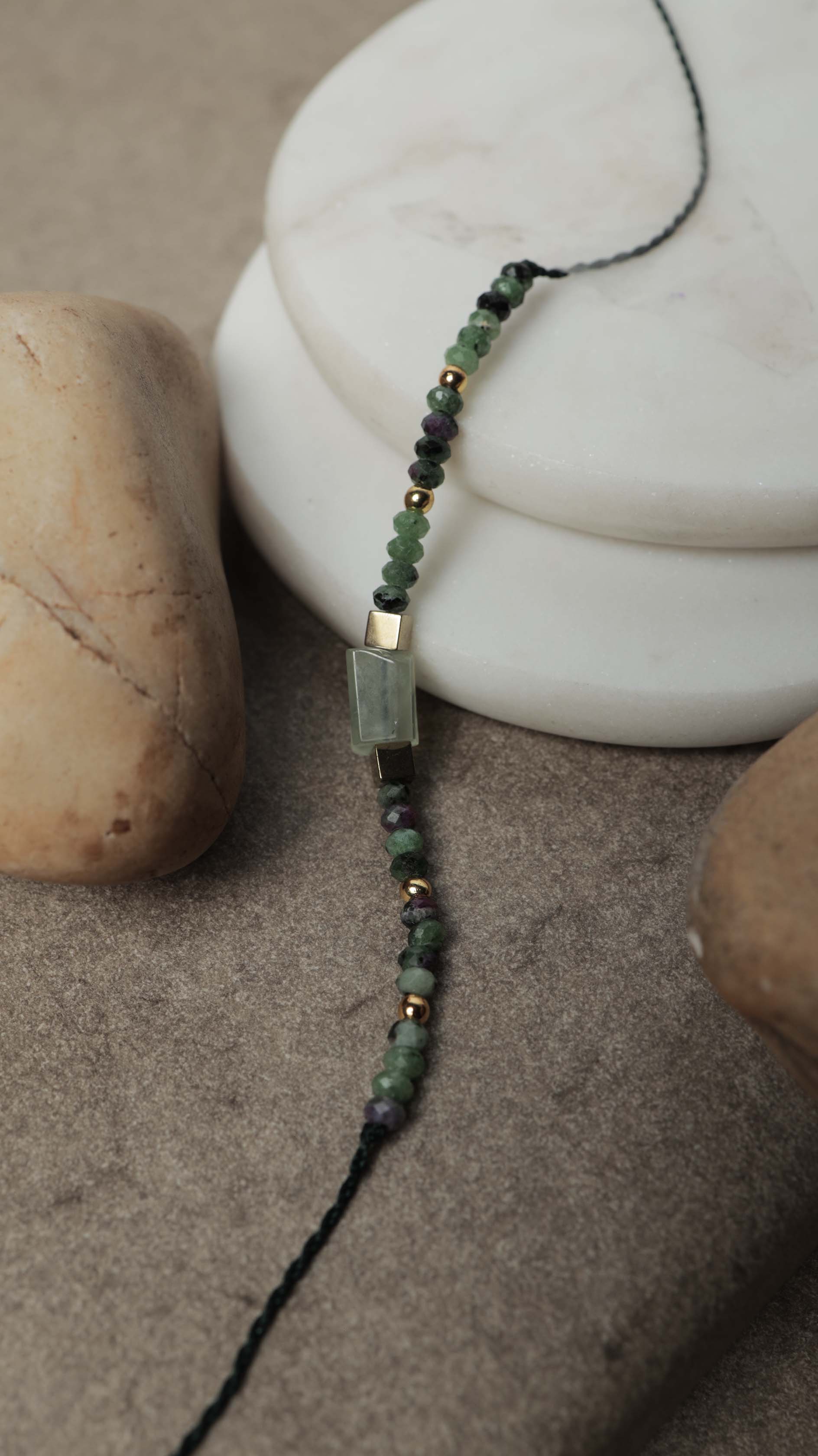Prehnite & Ruby Zoisite Crystal Rakhi