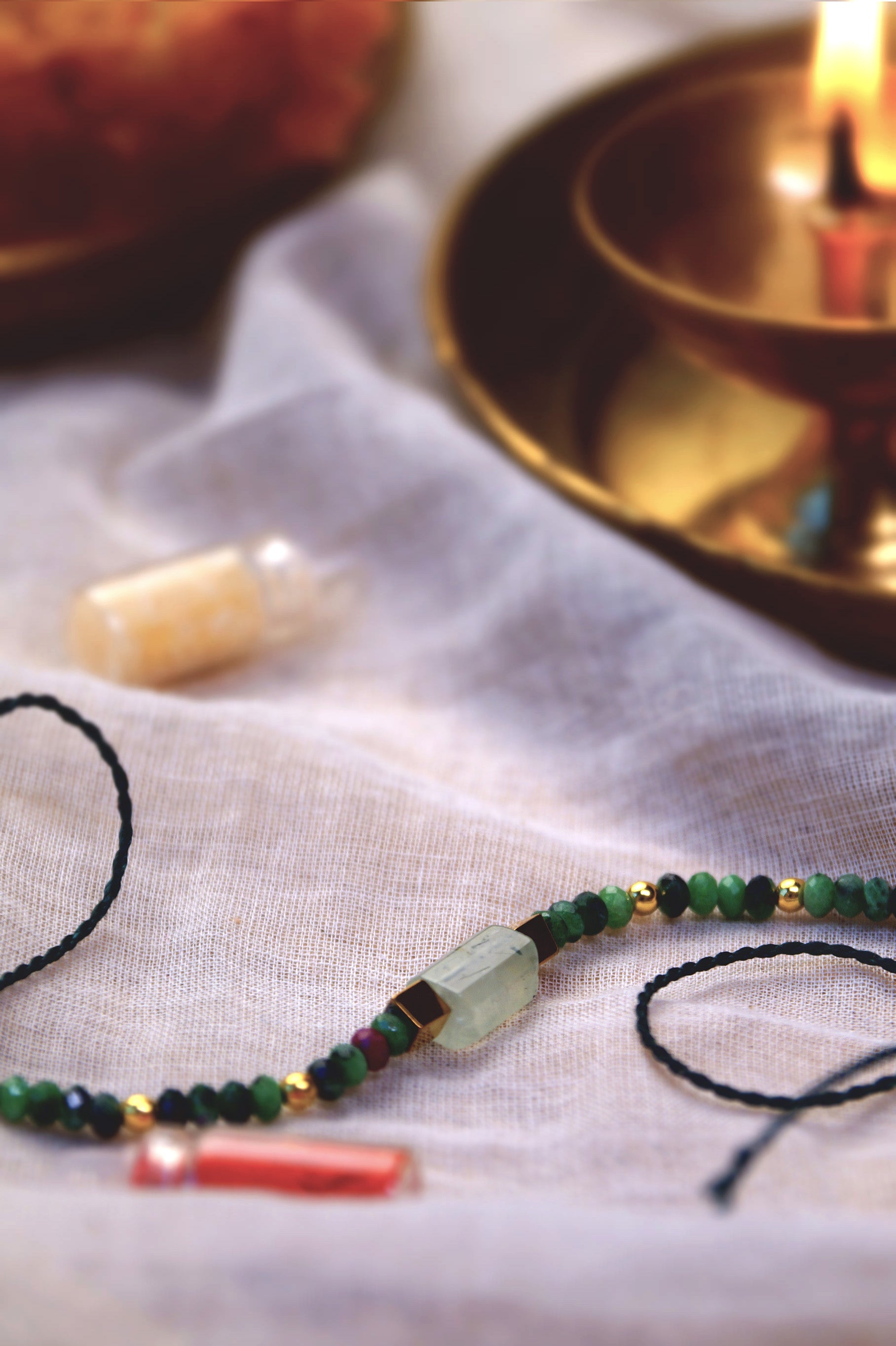 Prehnite & Ruby Zoisite Crystal Rakhi
