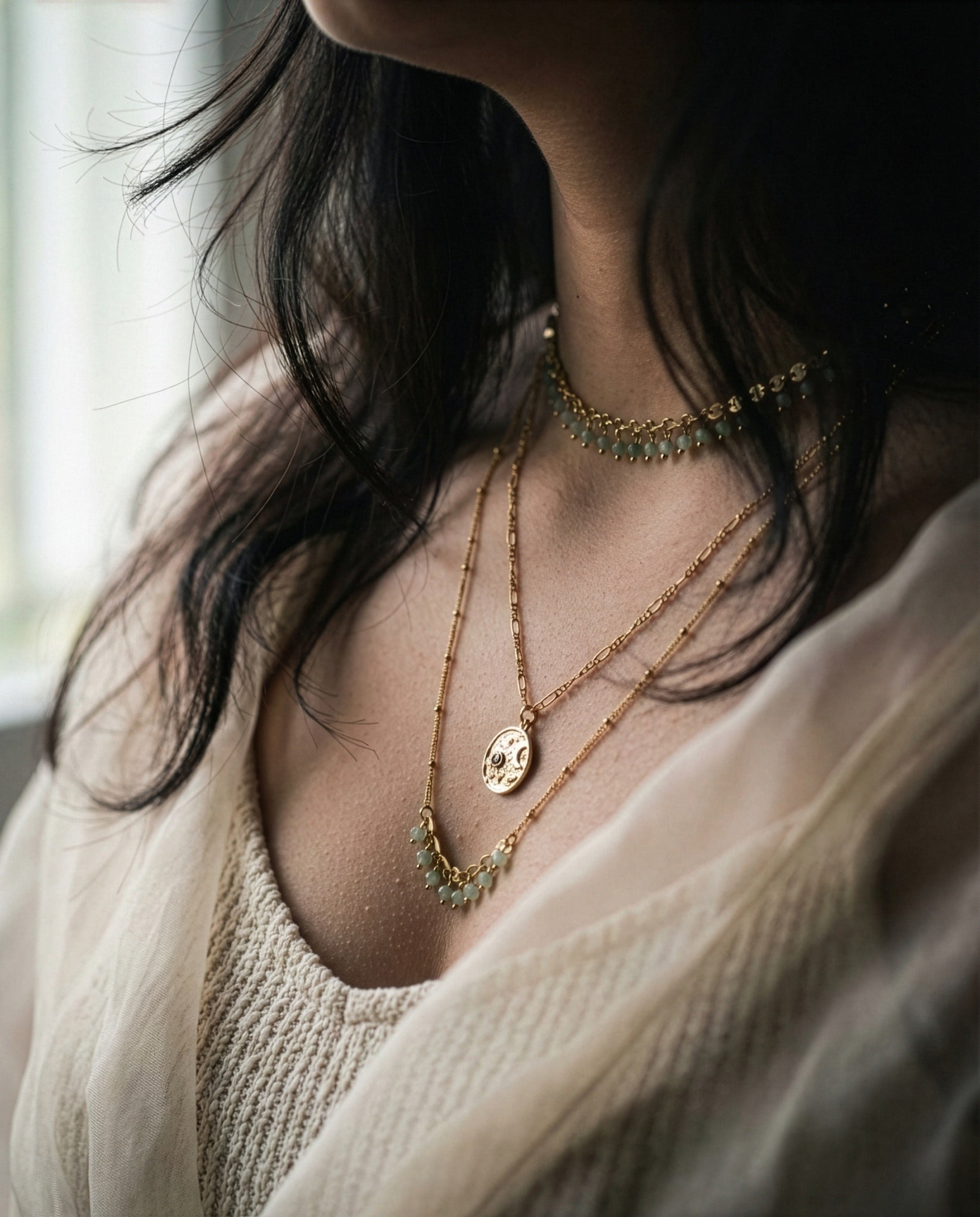 Triple-Layered Green Aventurine Necklace: The Verdant Celestial Stack