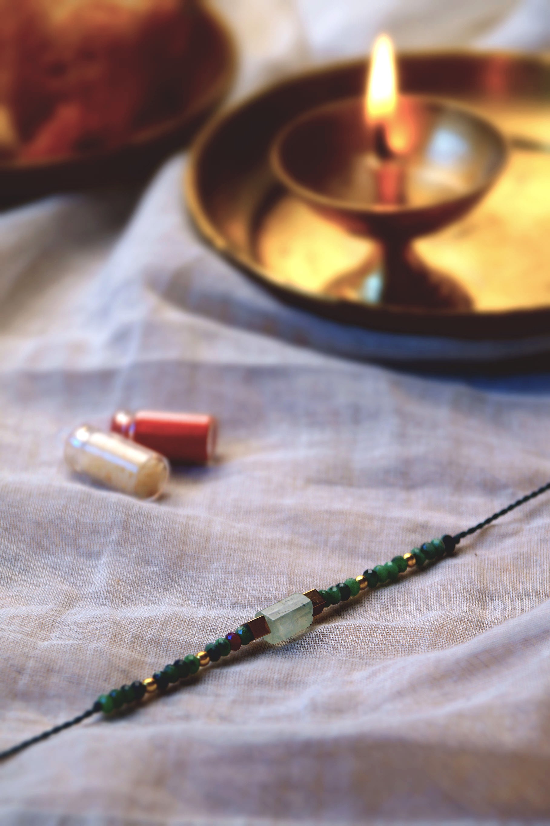 Prehnite & Ruby Zoisite Crystal Rakhi