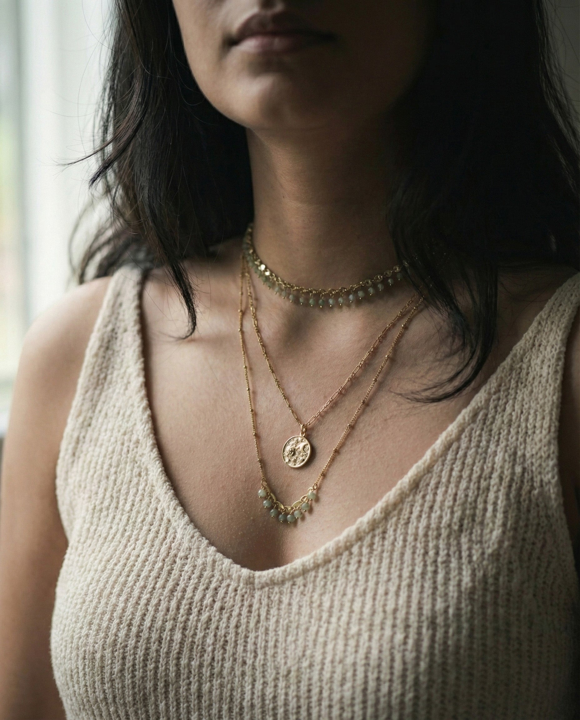 Triple-Layered Green Aventurine Necklace: The Verdant Celestial Stack