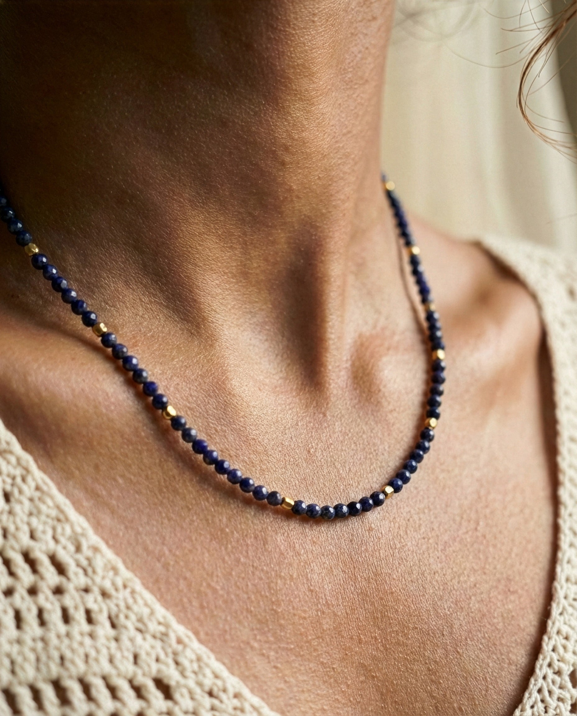 Lapis Lazuli Beaded Chain Necklace