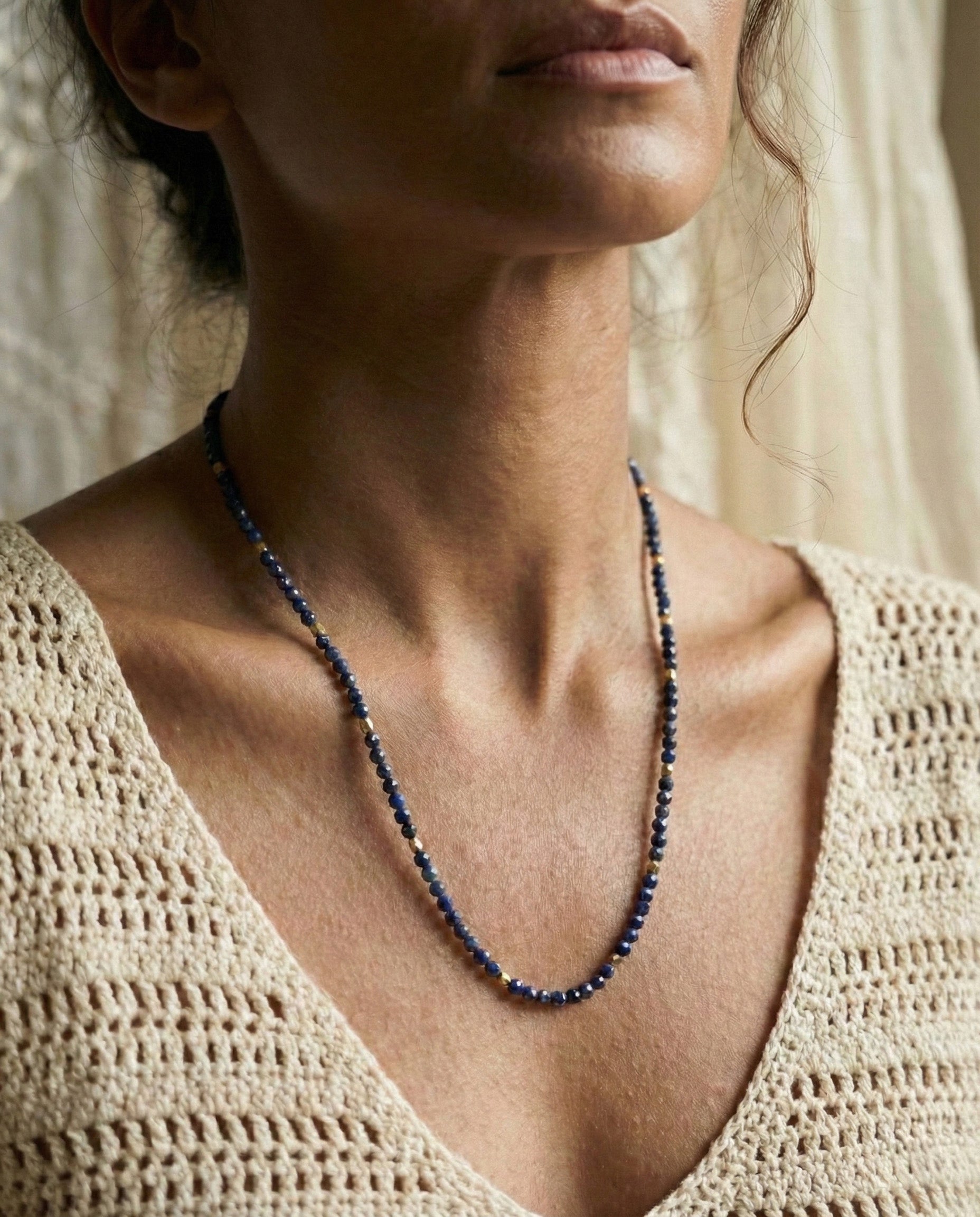 Lapis Lazuli Beaded Chain Necklace