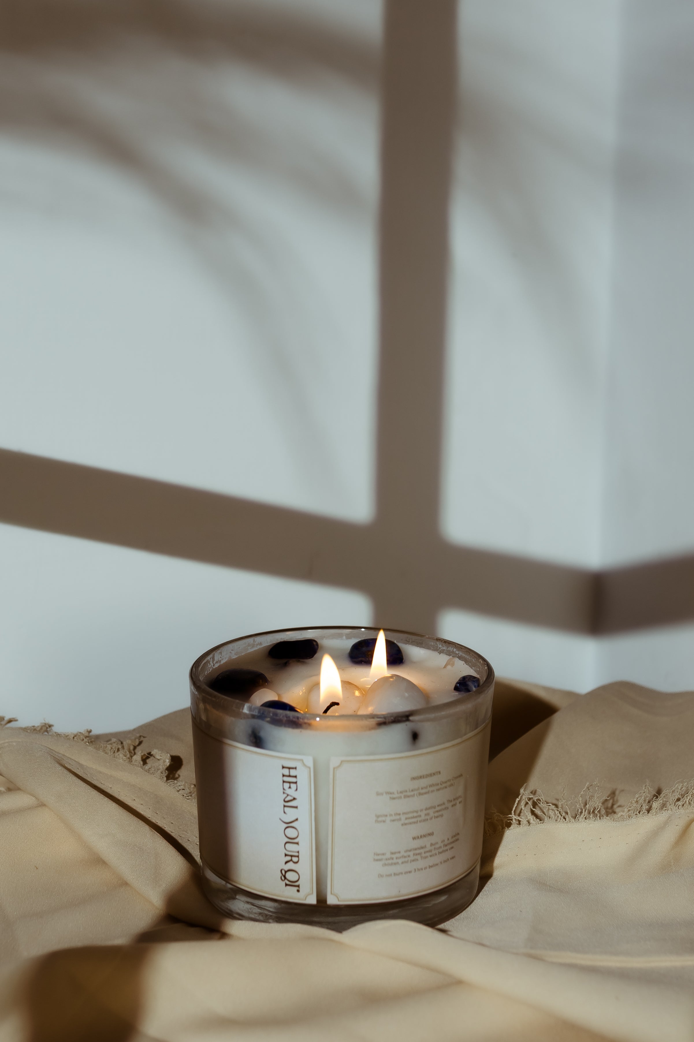 Lapis & White Quartz Candle