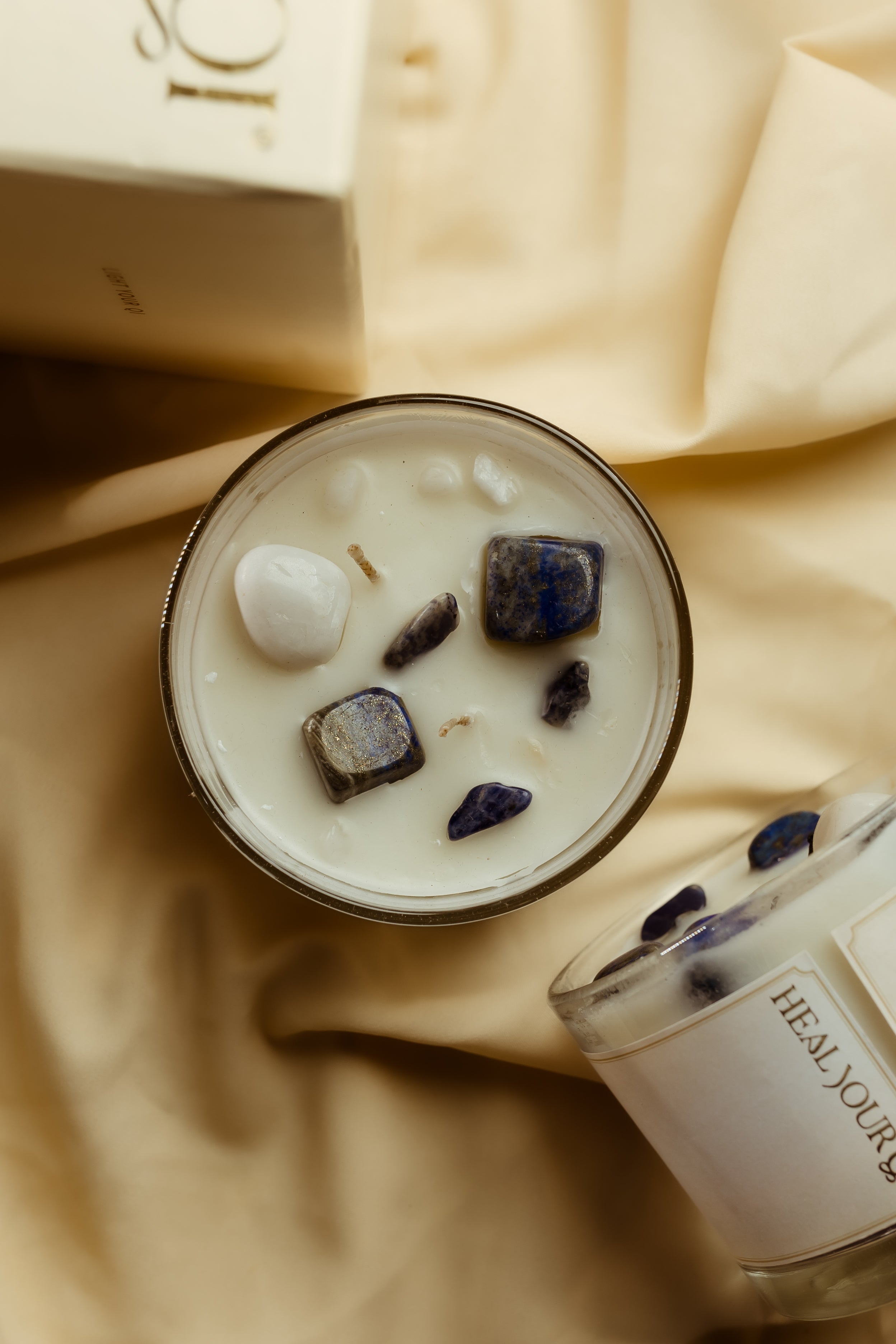 Lapis & White Quartz Candle