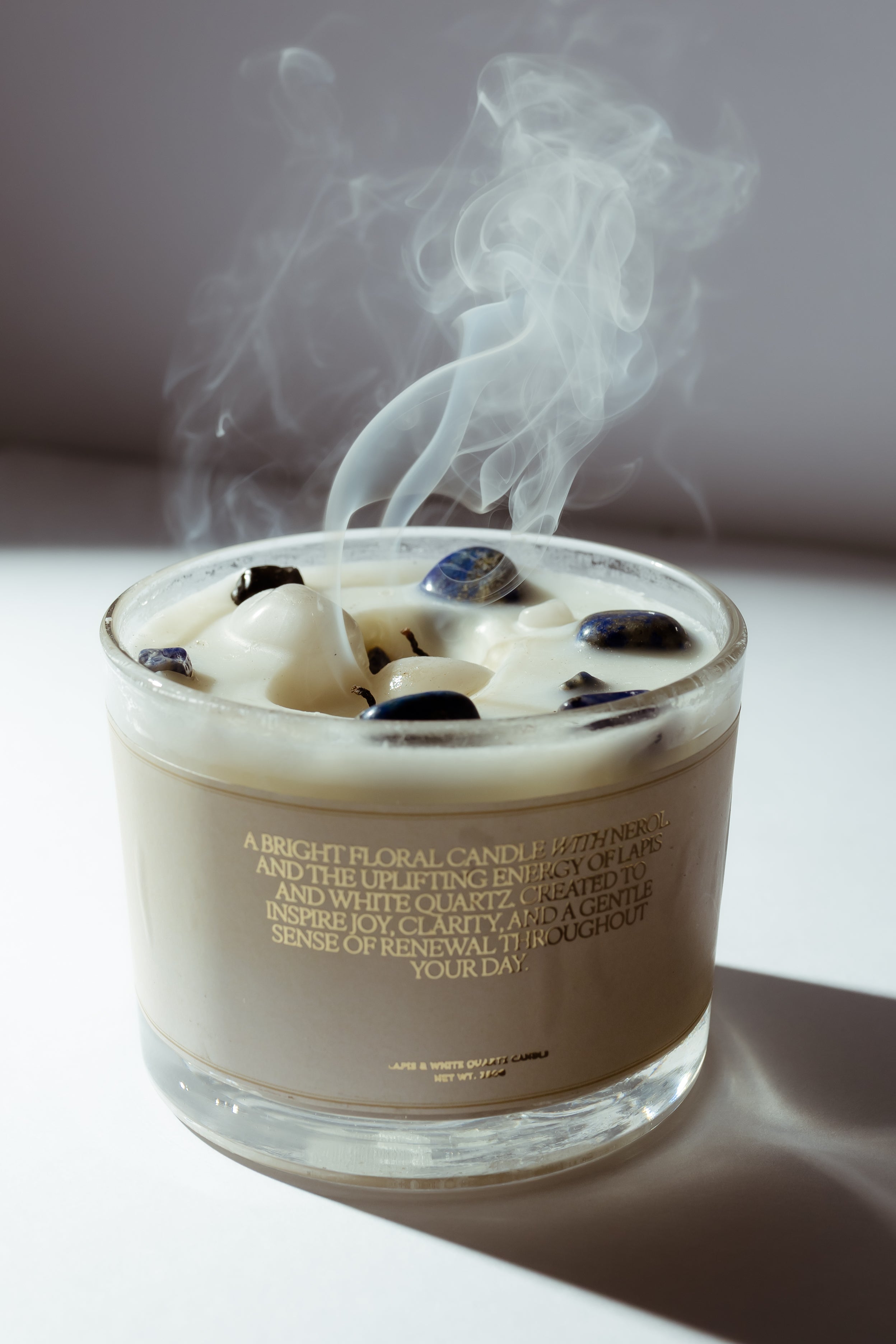 Lapis & White Quartz Candle