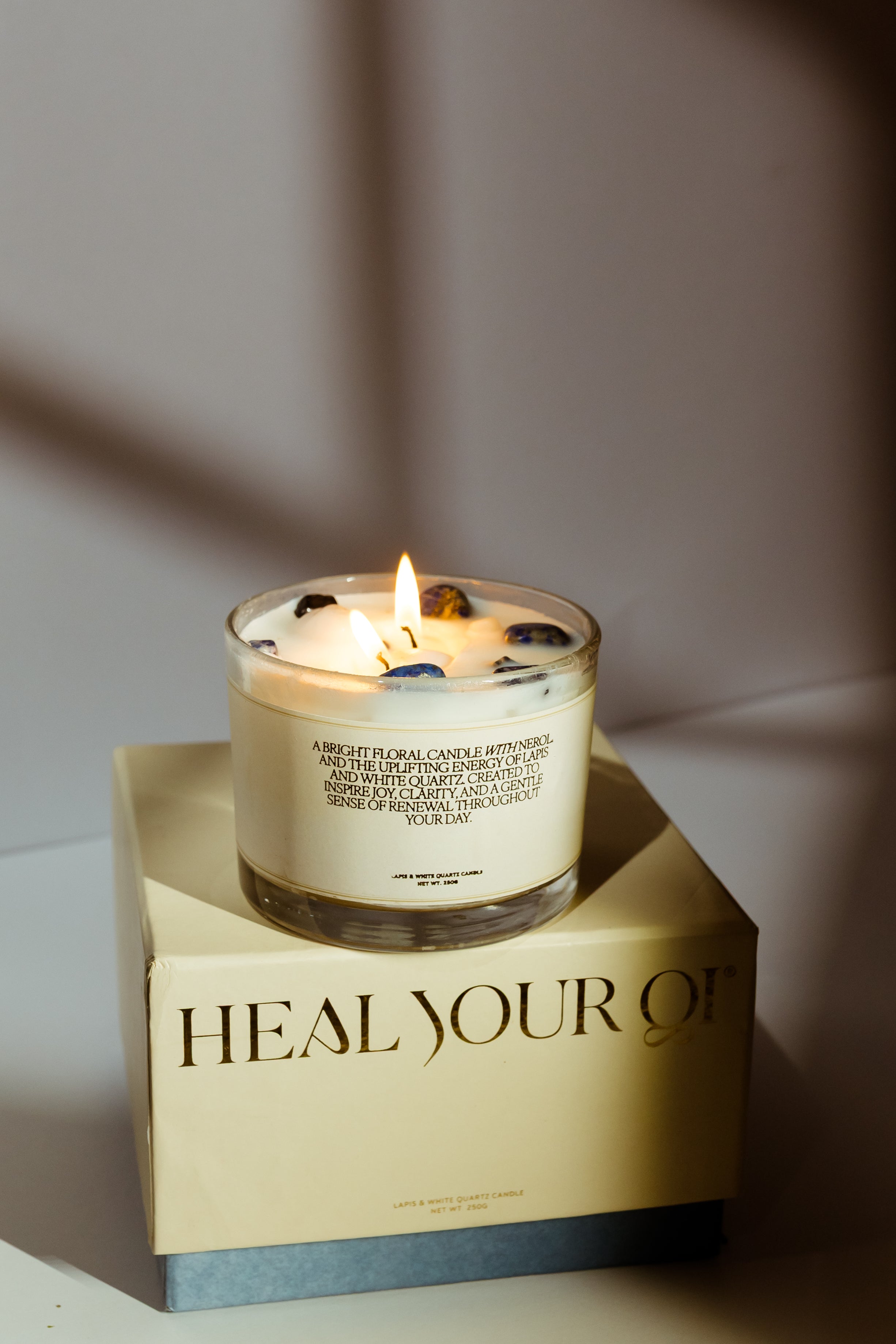 Lapis & White Quartz Candle