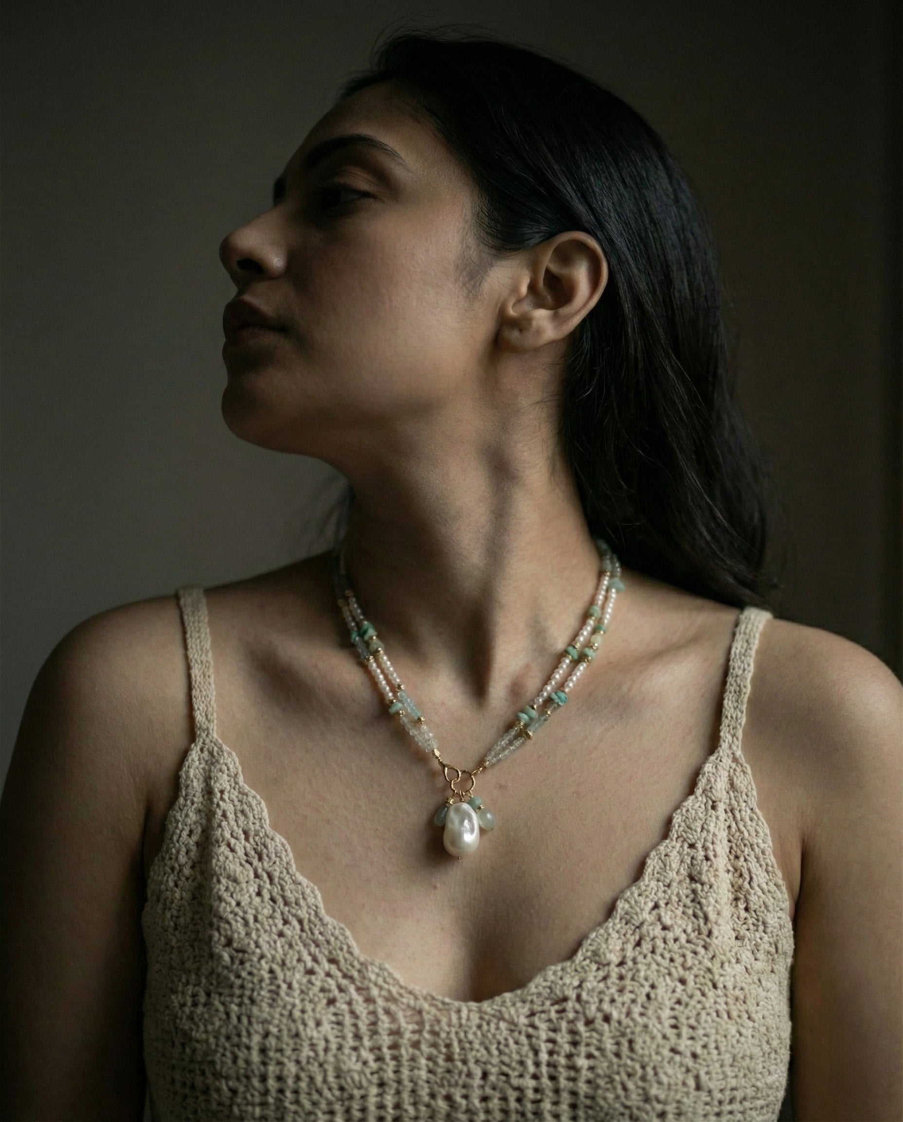Prehnite & Pearl Neckpiece : The Lagoon Convertible