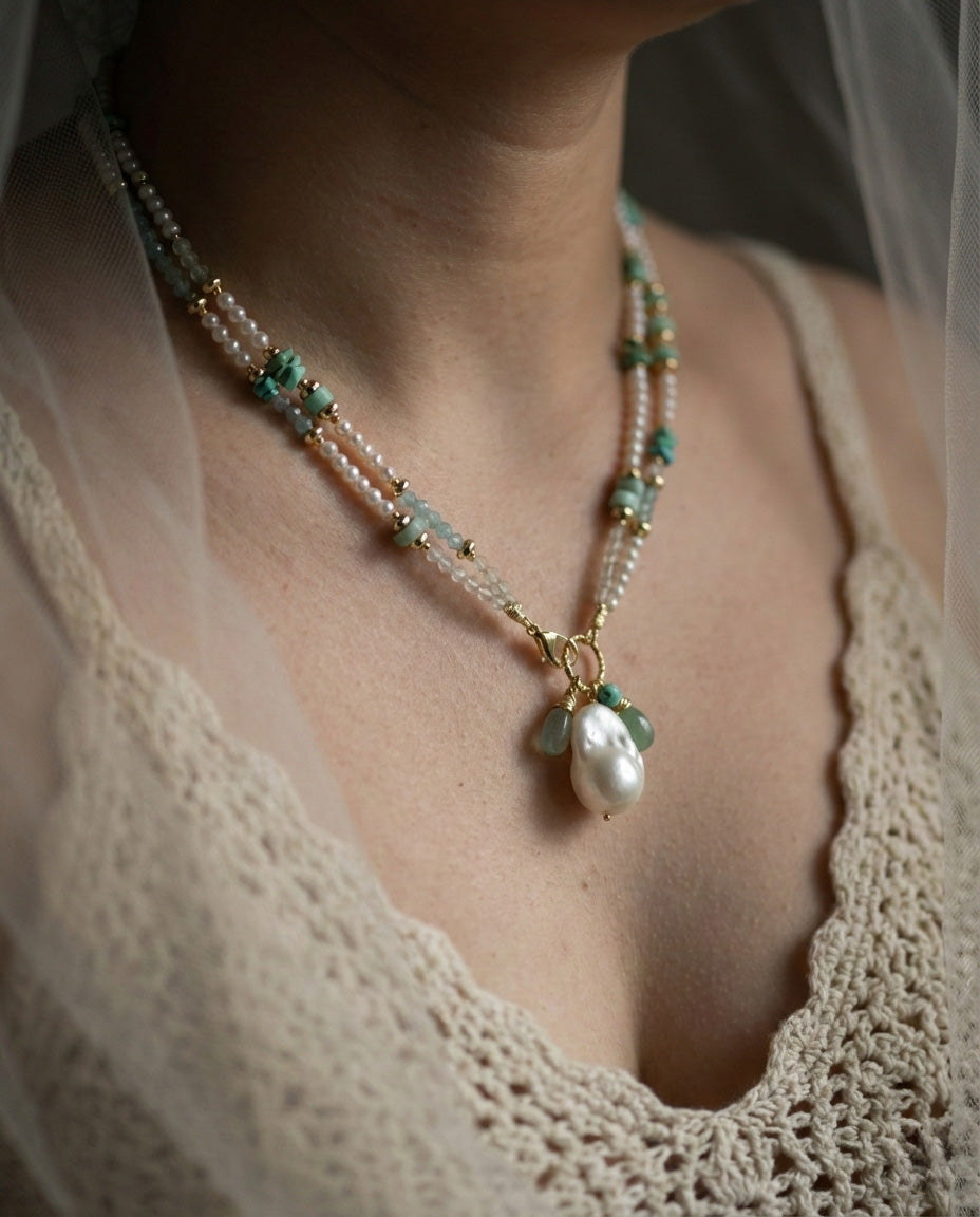 Prehnite & Pearl Neckpiece : The Lagoon Convertible