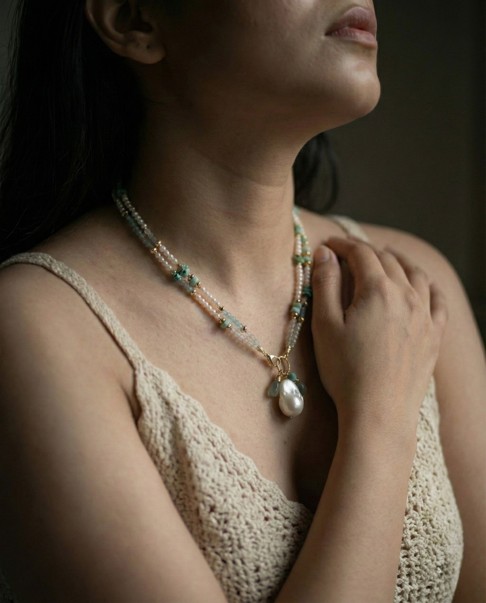 Prehnite & Pearl Neckpiece : The Lagoon Convertible