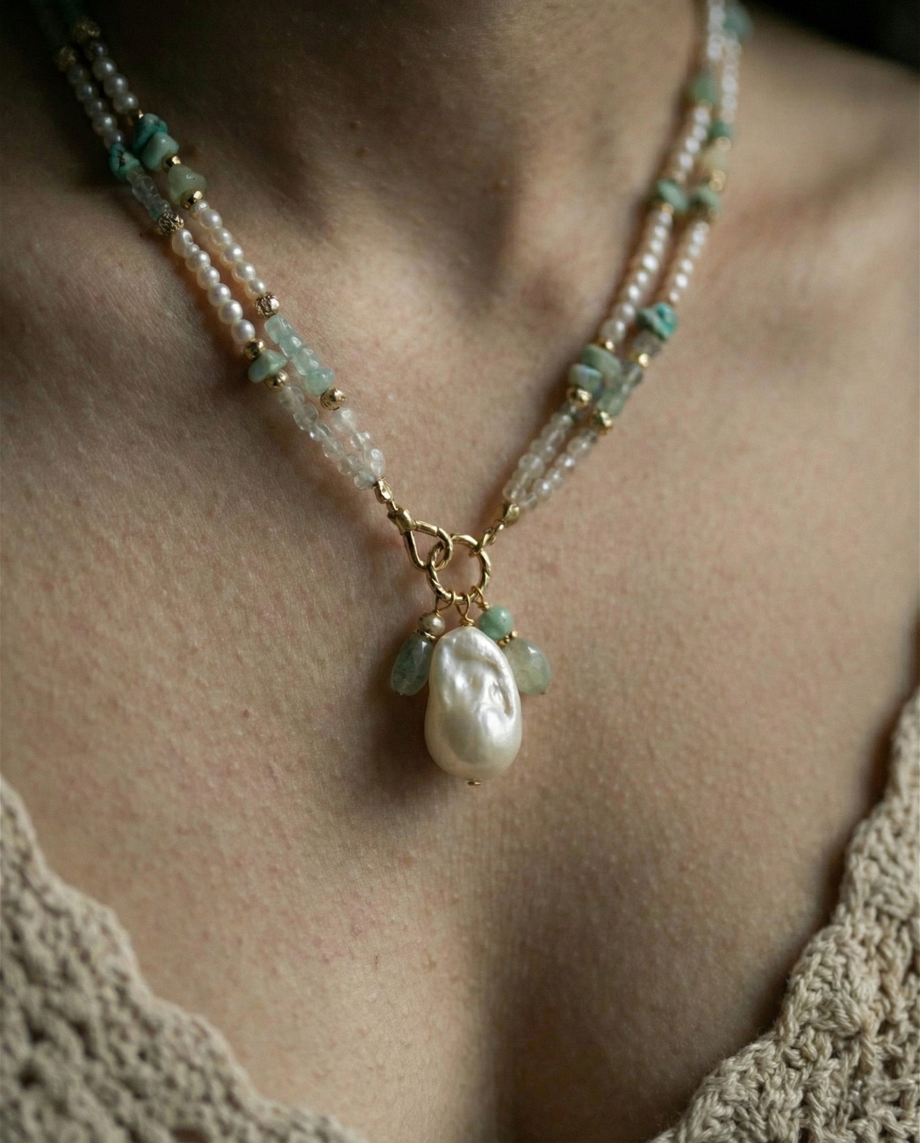 Prehnite & Pearl Neckpiece : The Lagoon Convertible