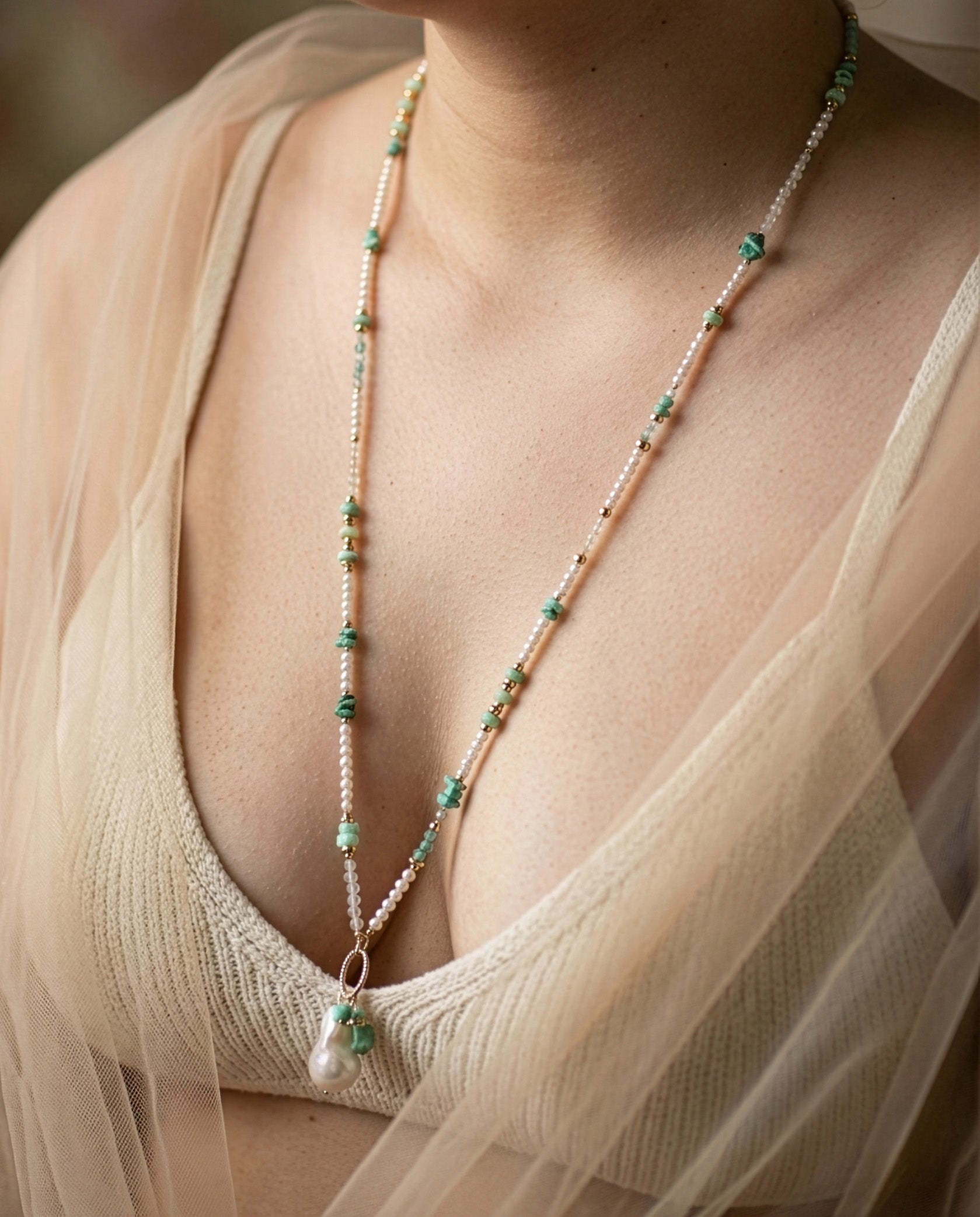 Prehnite & Pearl Neckpiece : The Lagoon Convertible