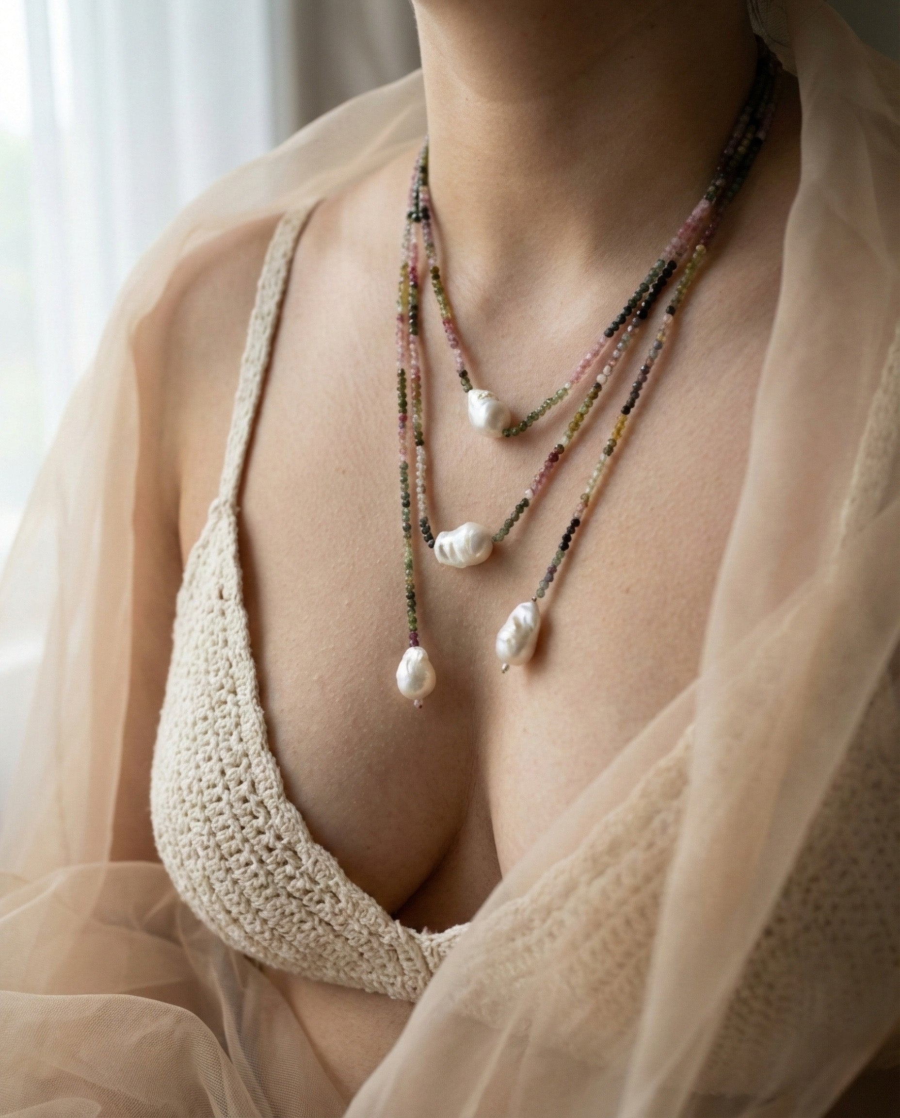 Multi-Tourmaline & Baroque Pearl Chain: The Omni Wrap