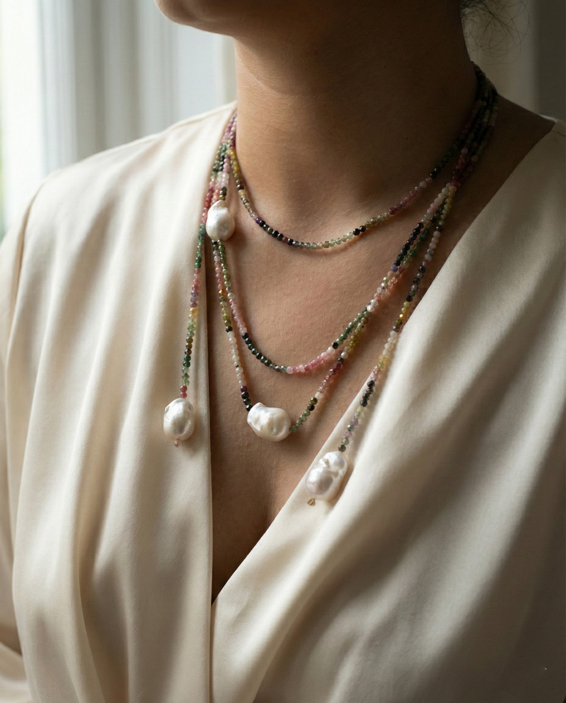 Multi-Tourmaline & Baroque Pearl Chain: The Omni Wrap