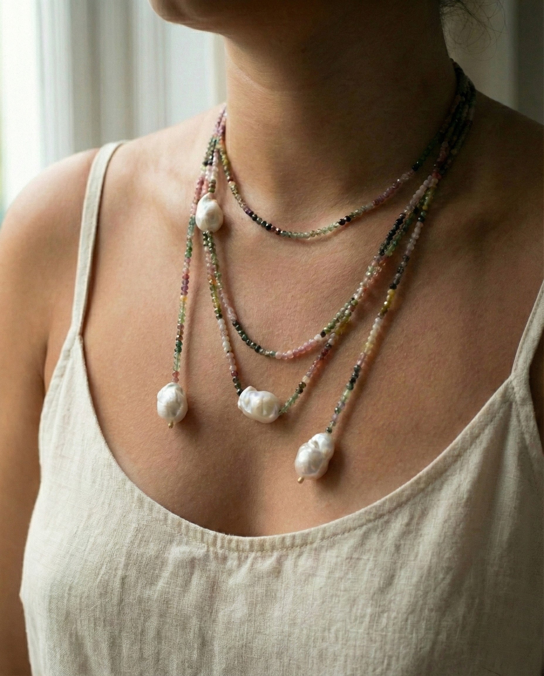 Multi-Tourmaline & Baroque Pearl Chain: The Omni Wrap