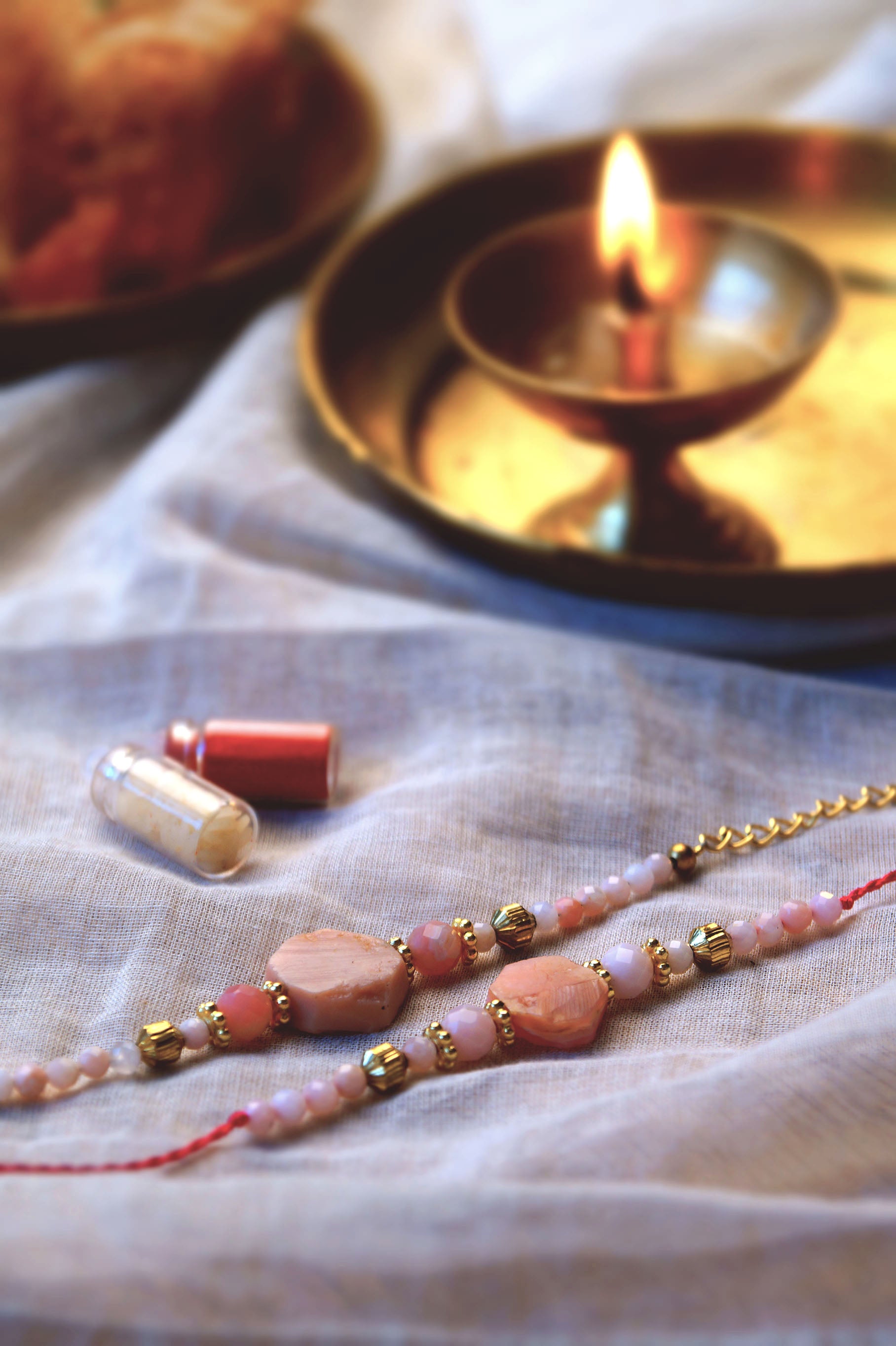 Pink Opal Crystal Rakhi & Lumba Combo