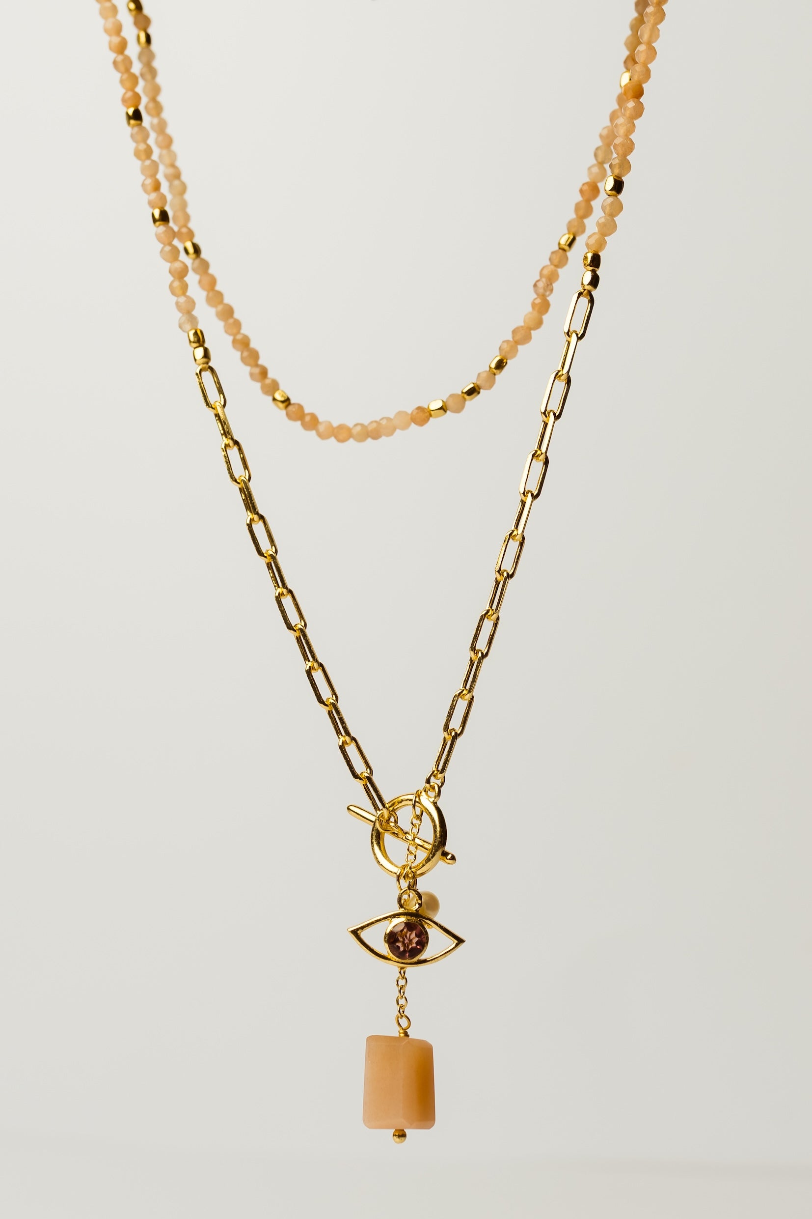 Peach Moonstone Evil Eye Necklace