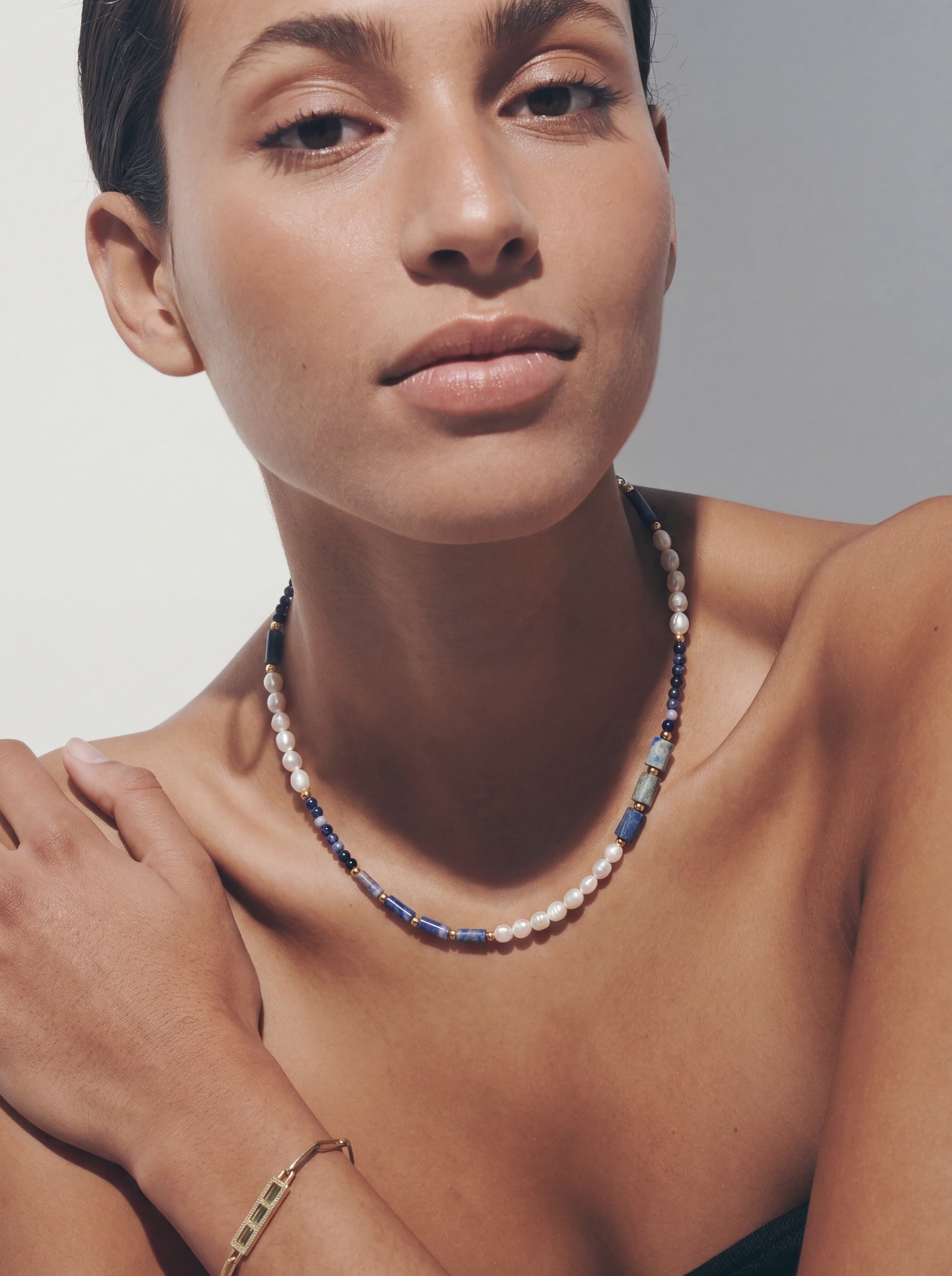 Pearl Lapis Sodalite Necklace