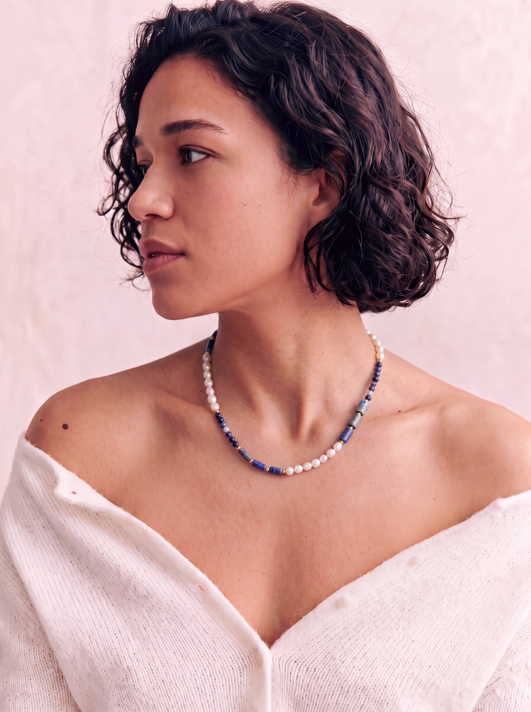 Pearl Lapis Sodalite Necklace