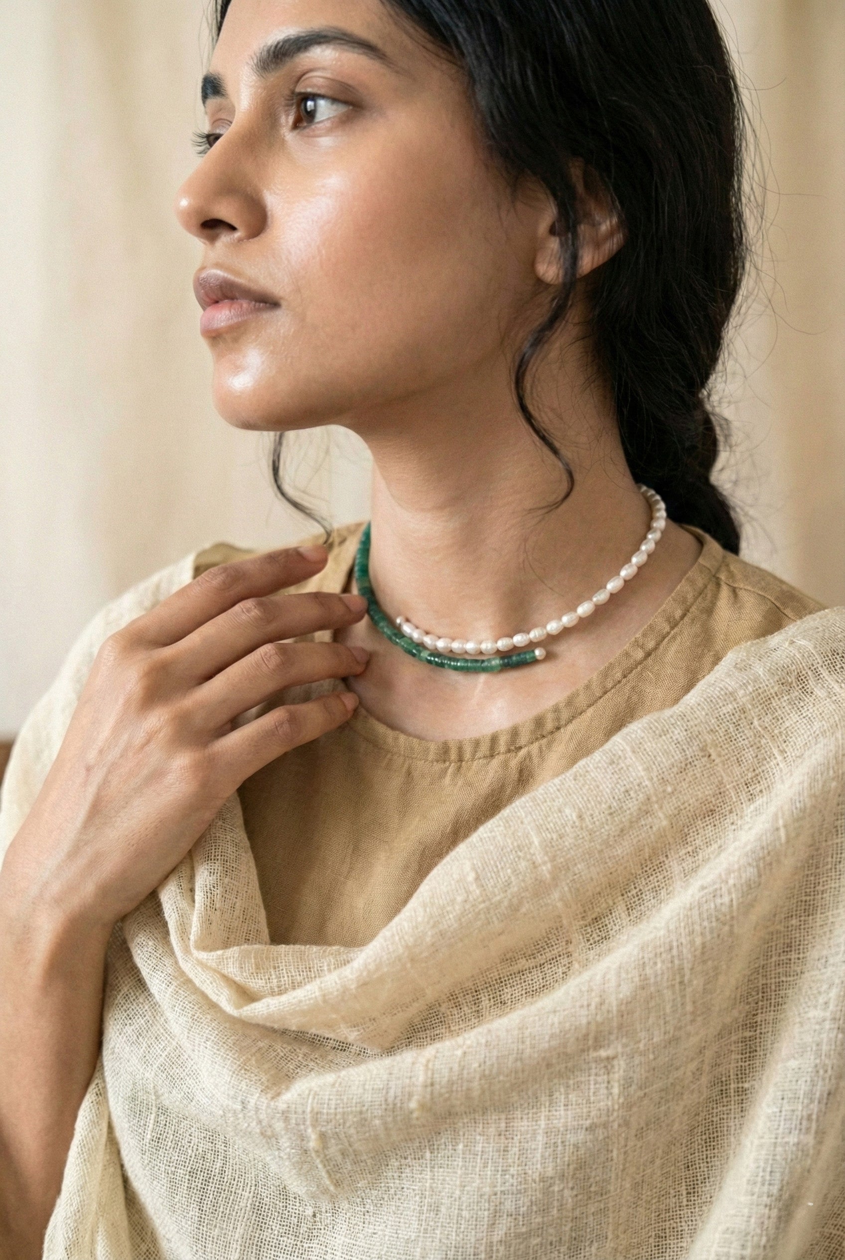 Korean Green Aventurine and Pearl Choker: The Meadow