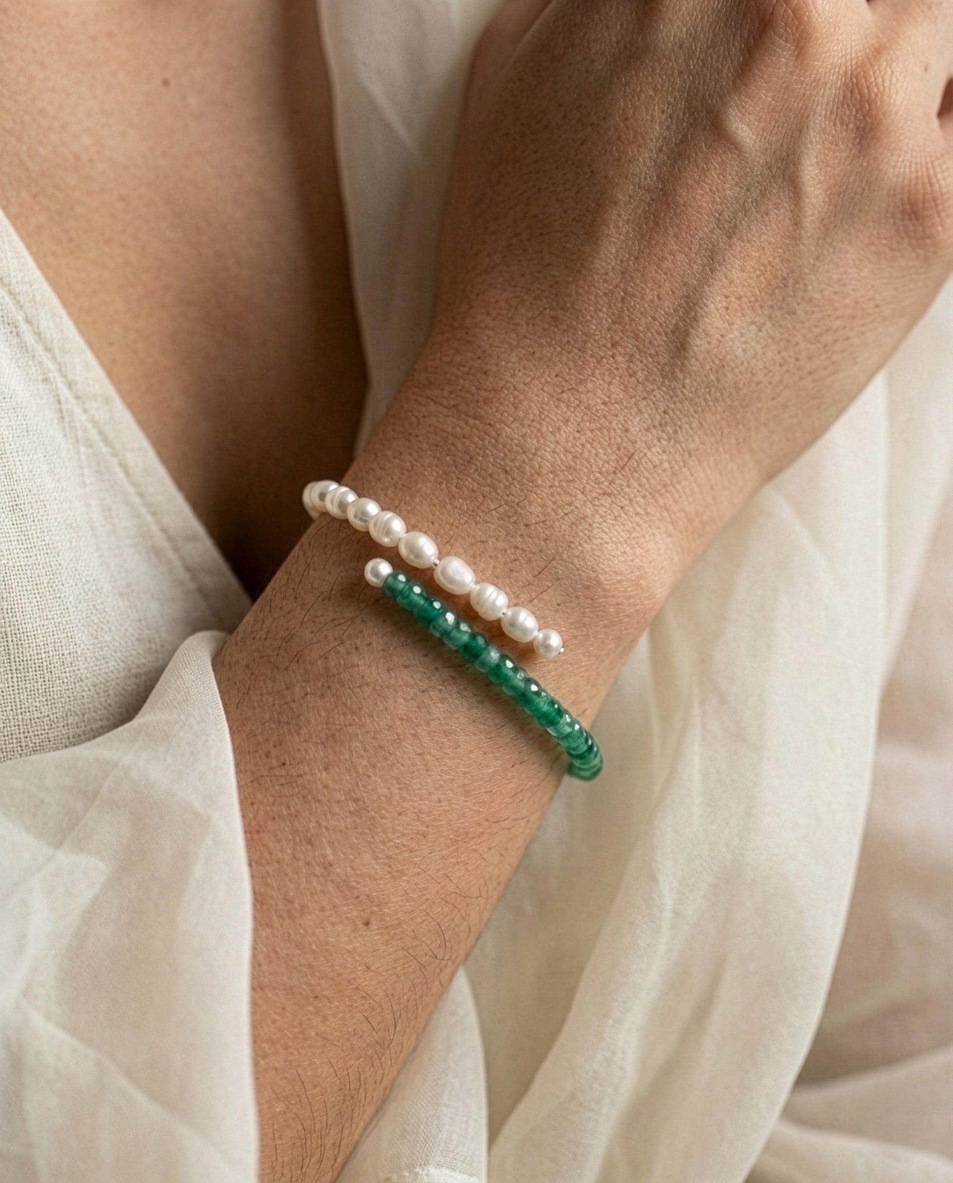 Korean Green Aventurine and Pearl Bracelet: The Meadow