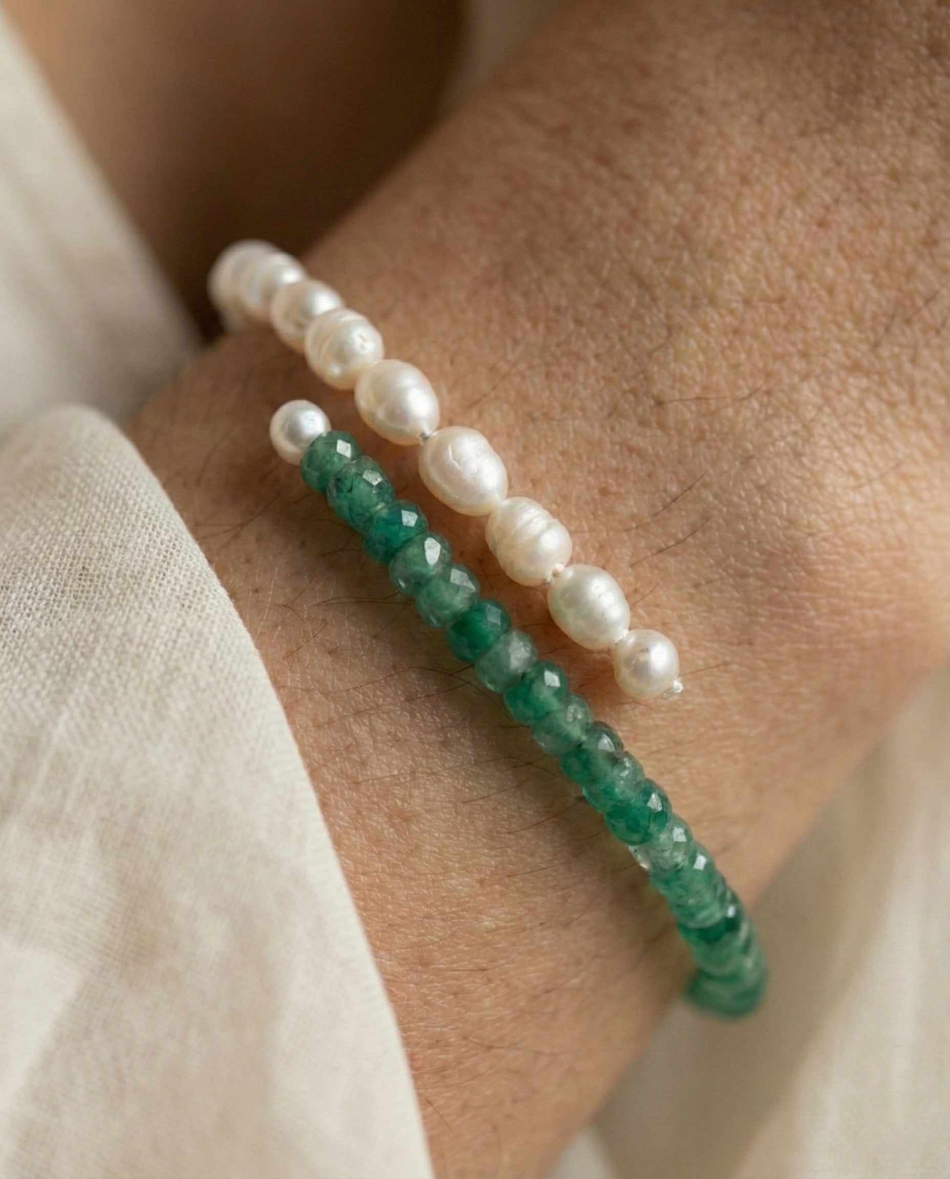 Korean Green Aventurine and Pearl Bracelet: The Meadow