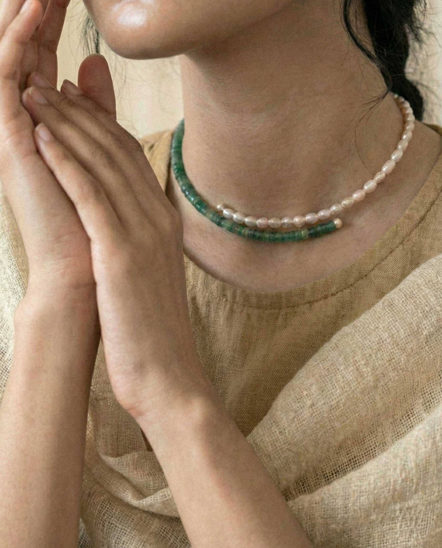Korean Green Aventurine and Pearl Choker: The Meadow