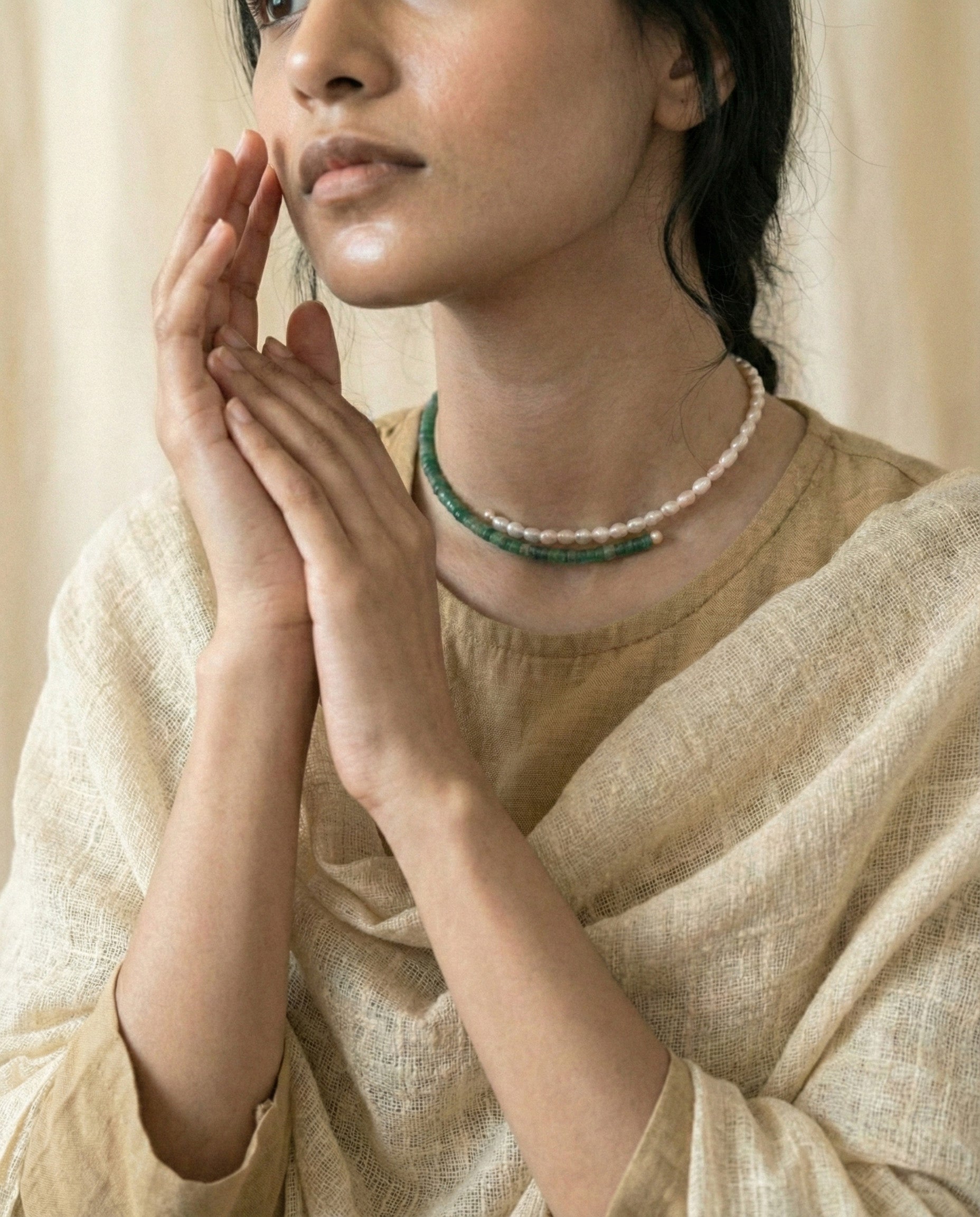 Korean Green Aventurine and Pearl Choker: The Meadow