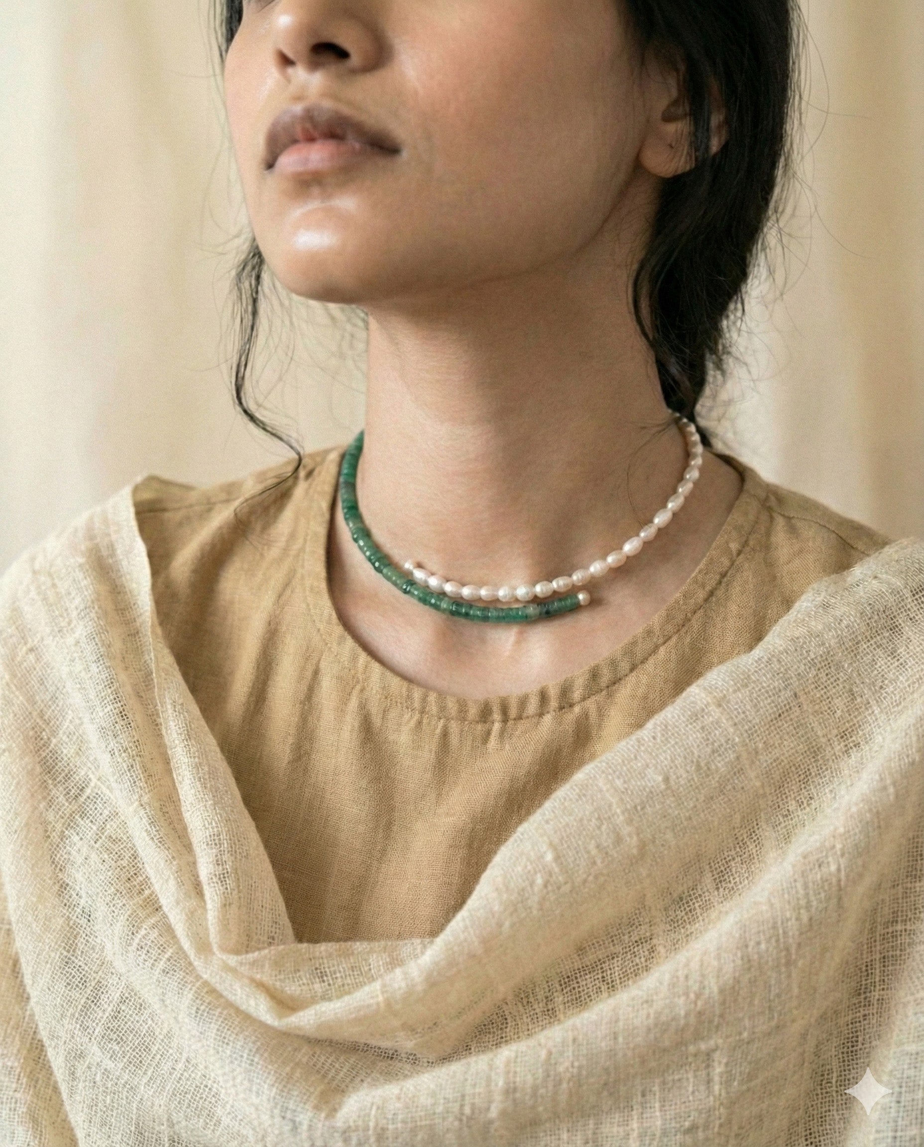 Korean Green Aventurine and Pearl Choker: The Meadow