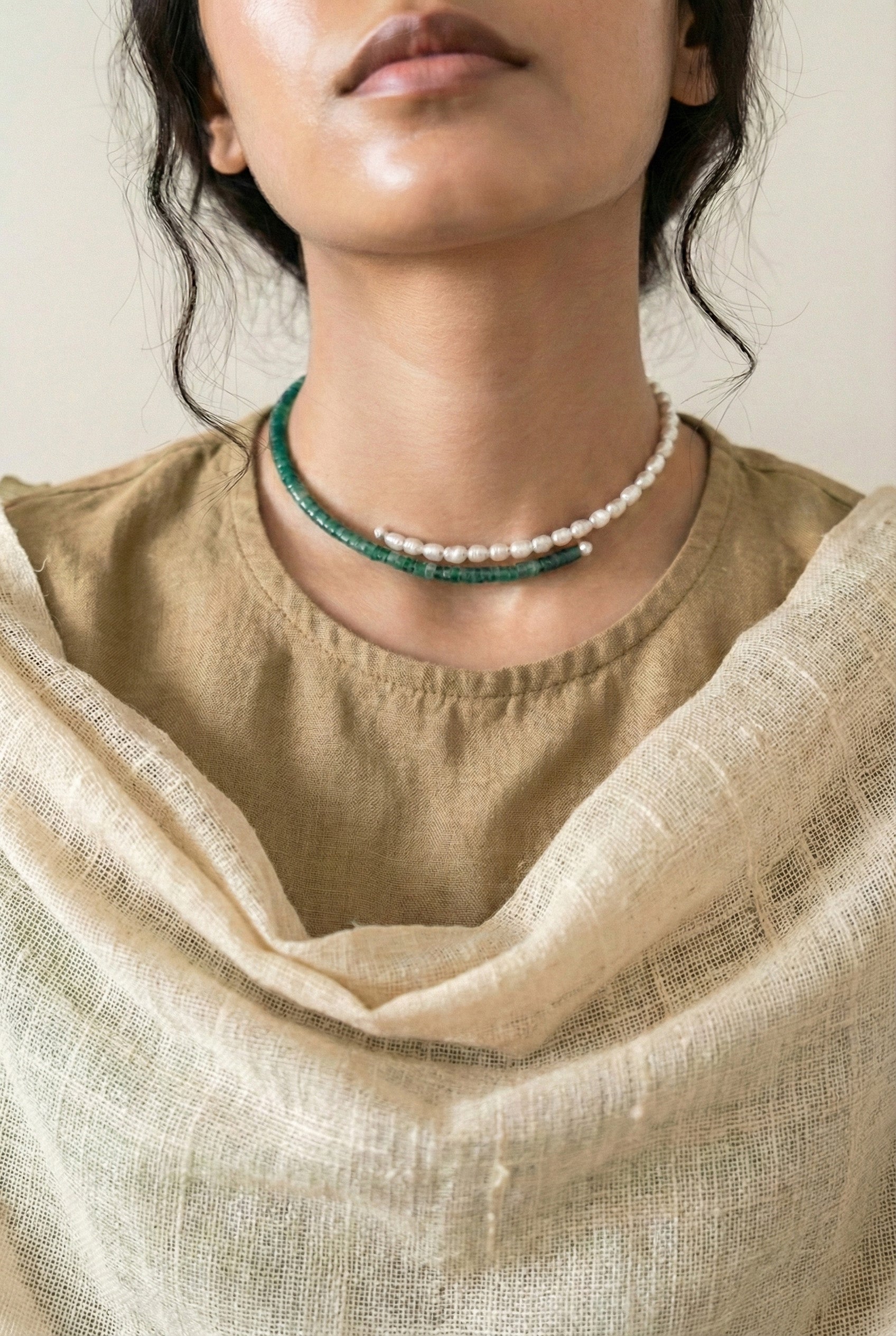 Korean Green Aventurine and Pearl Choker: The Meadow