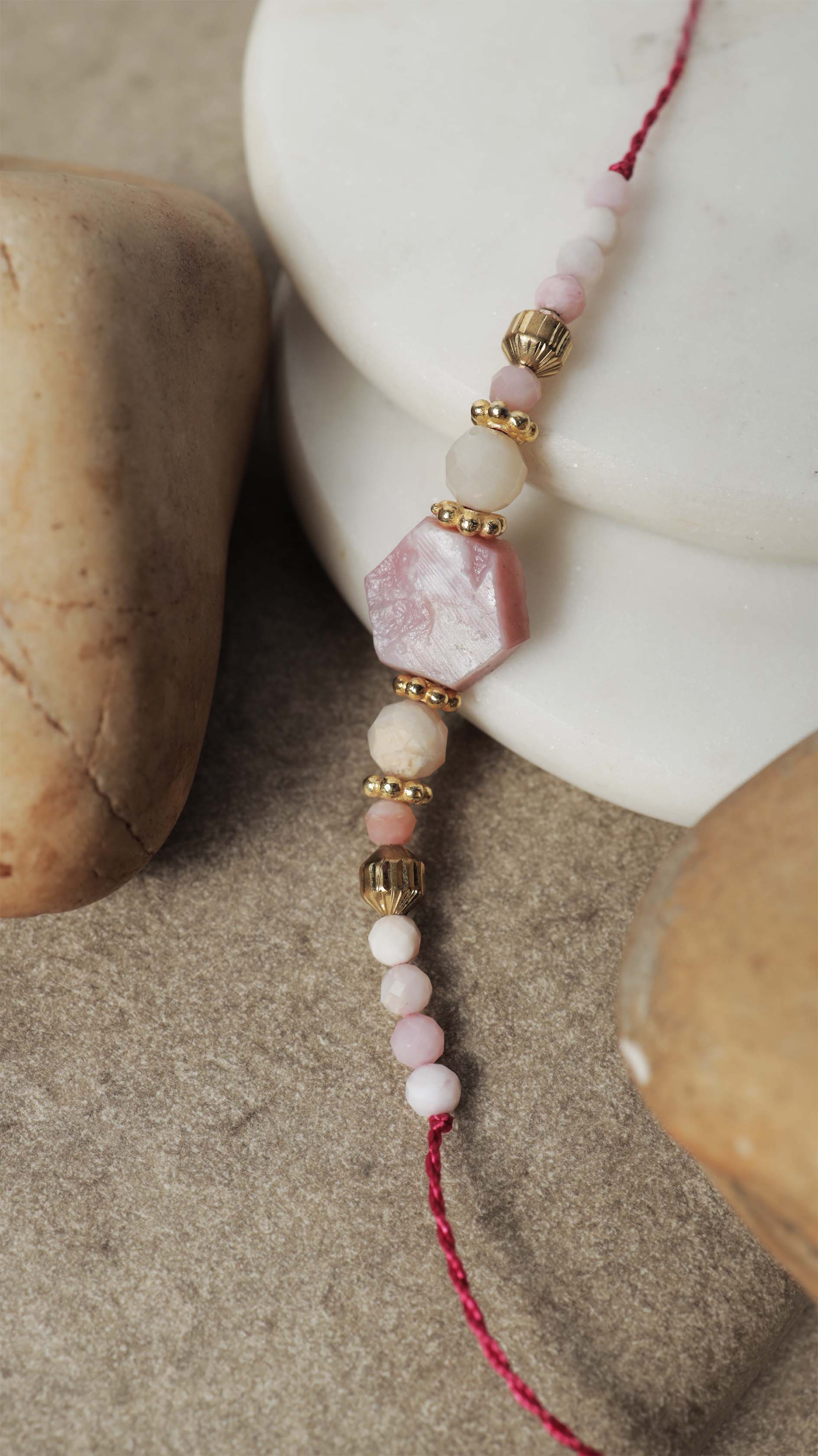 Pink Opal Crystal Rakhi