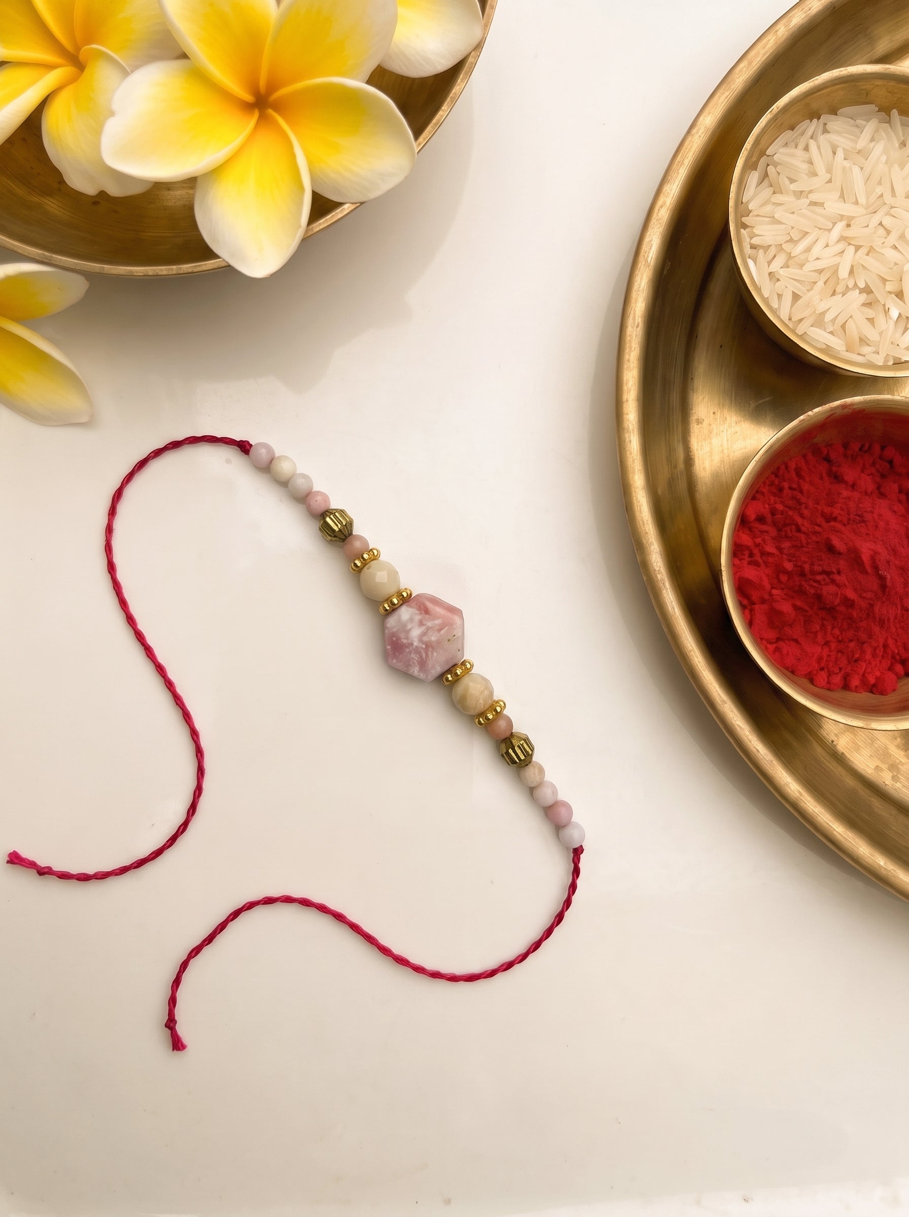 Pink Opal Crystal Rakhi & Lumba Combo