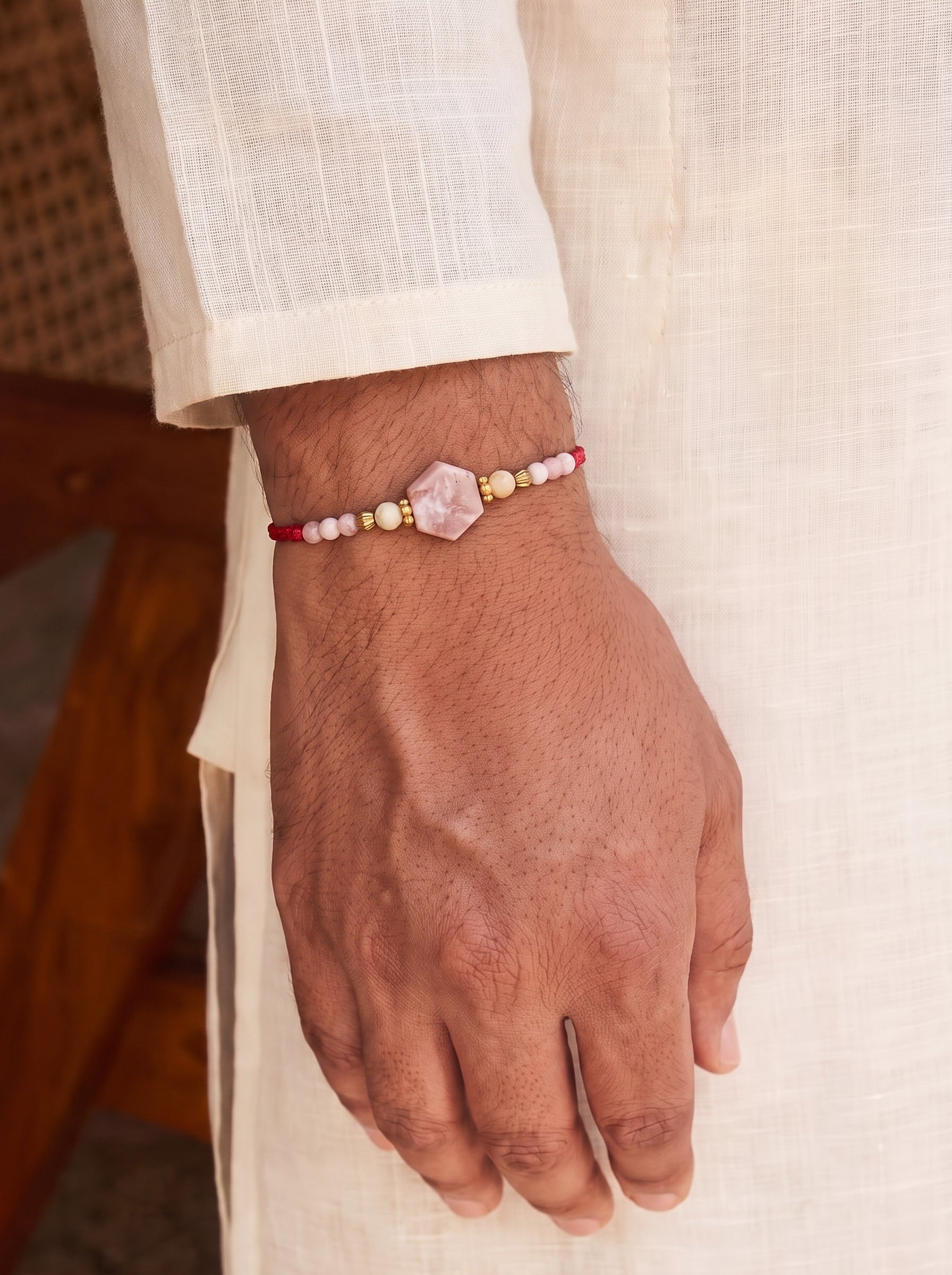Pink Opal Crystal Rakhi & Lumba Combo
