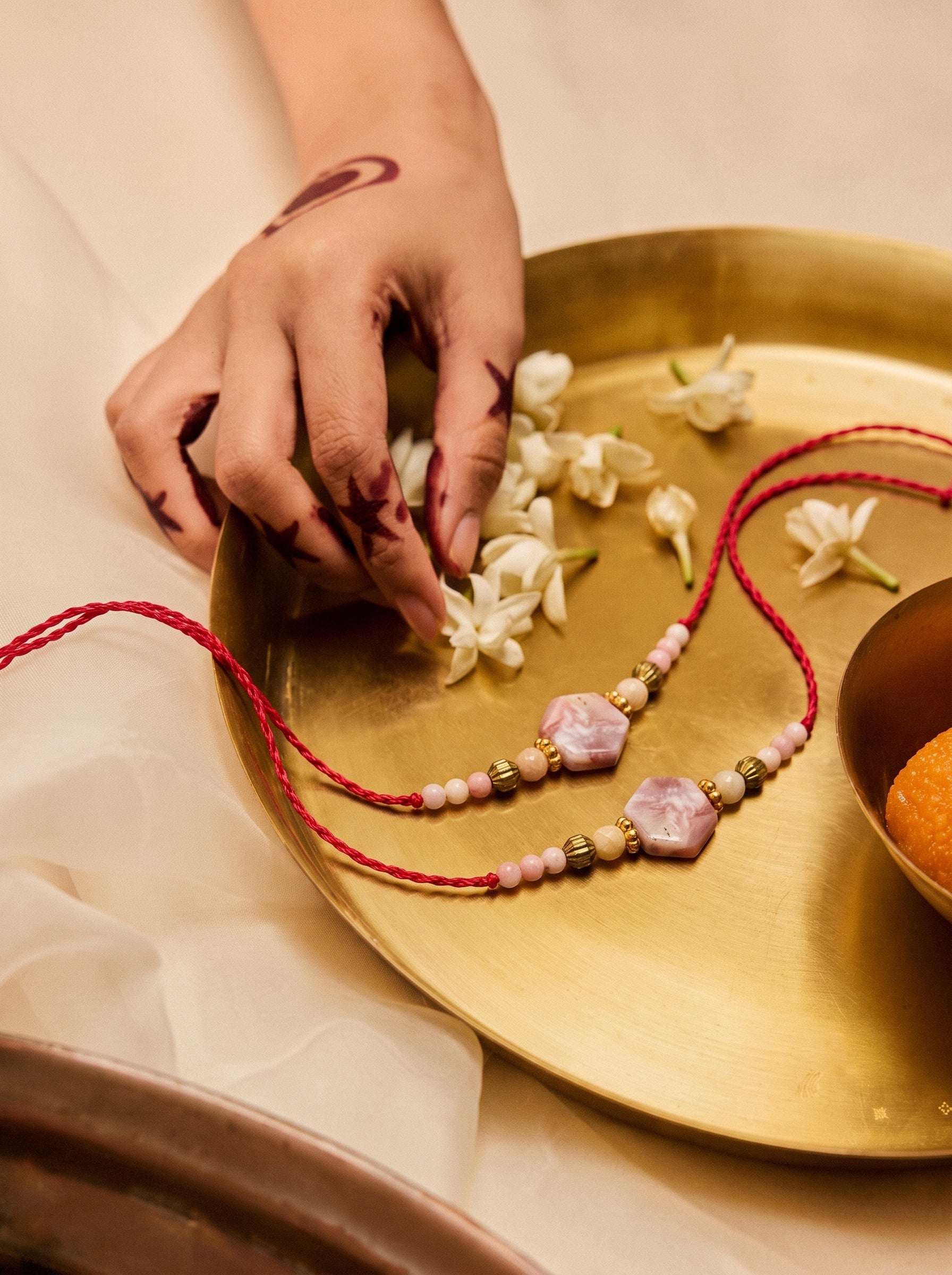Pink Opal Crystal Rakhi & Lumba Combo