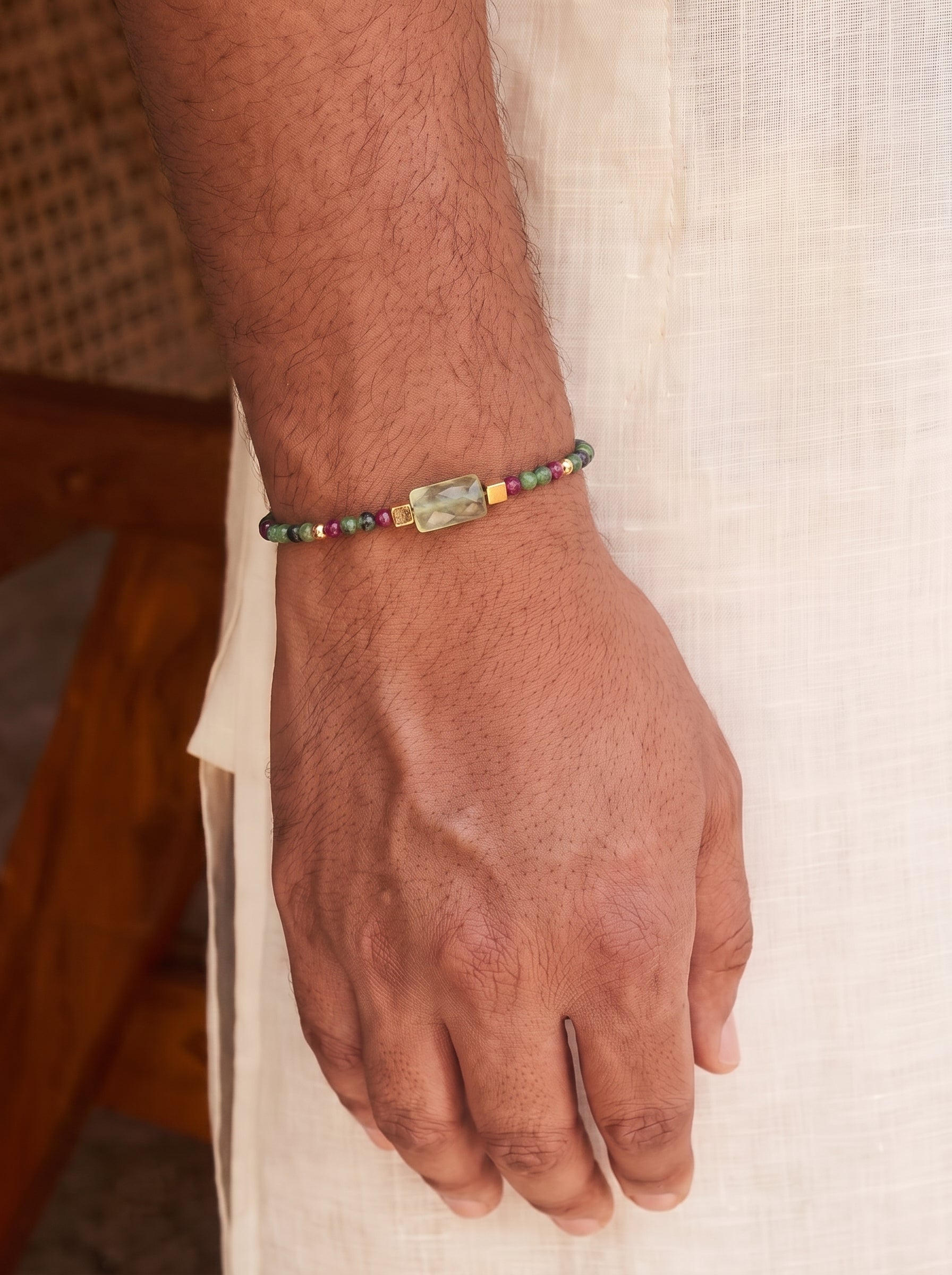 Prehnite & Ruby Zoisite Rakhi & Lumba Combo