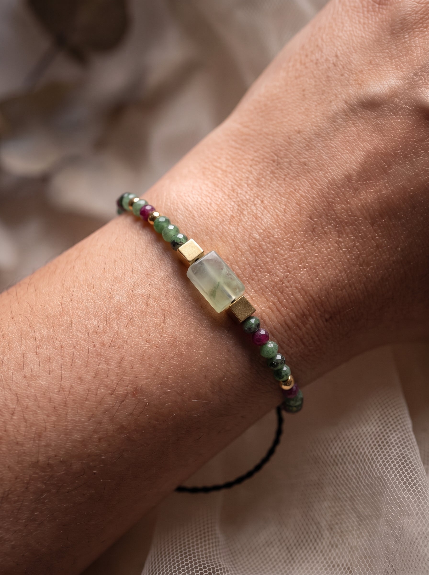 Prehnite & Ruby Zoisite Crystal Rakhi