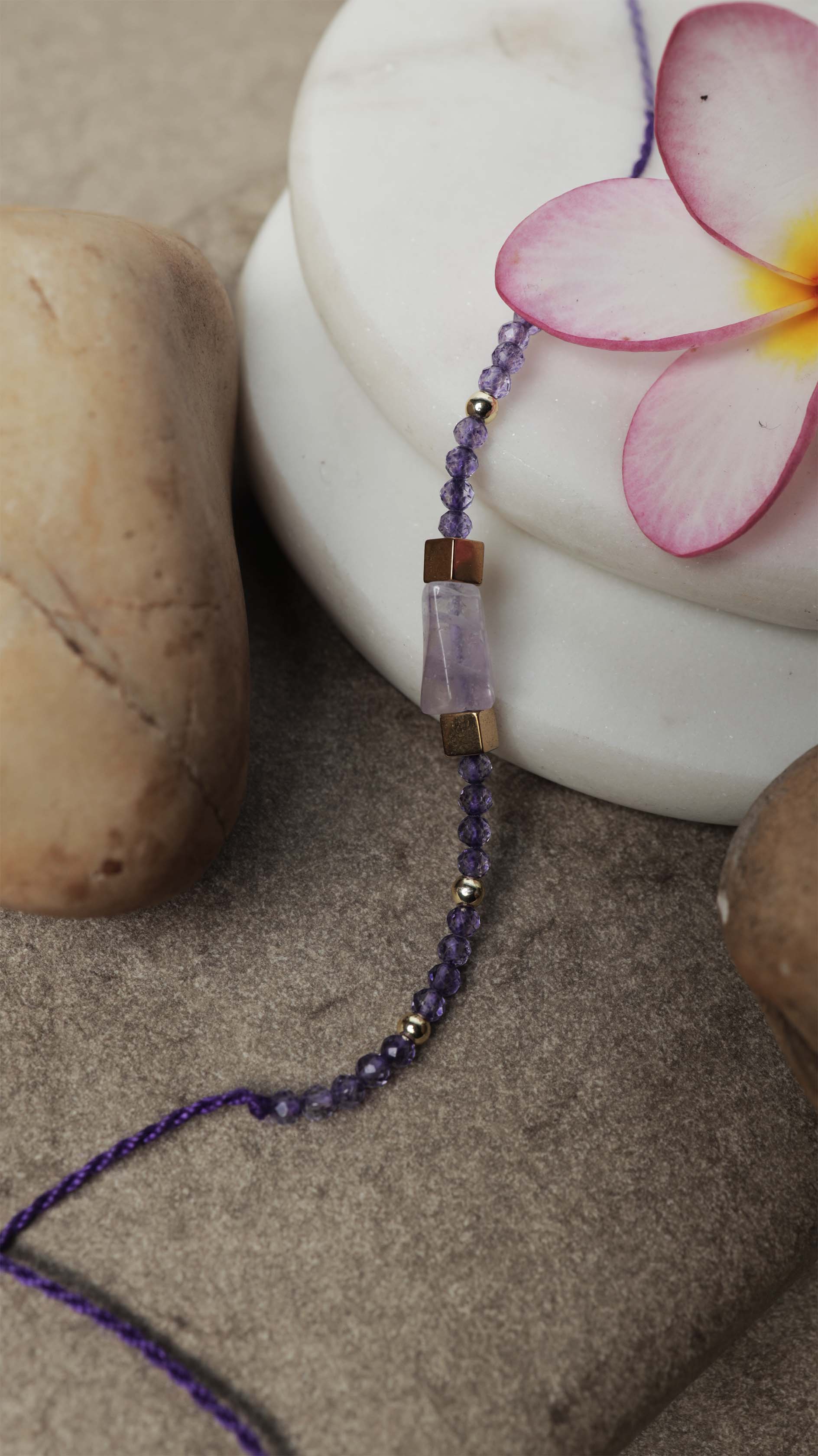 Lavender Amethyst & Amethyst Crystal Rakhi