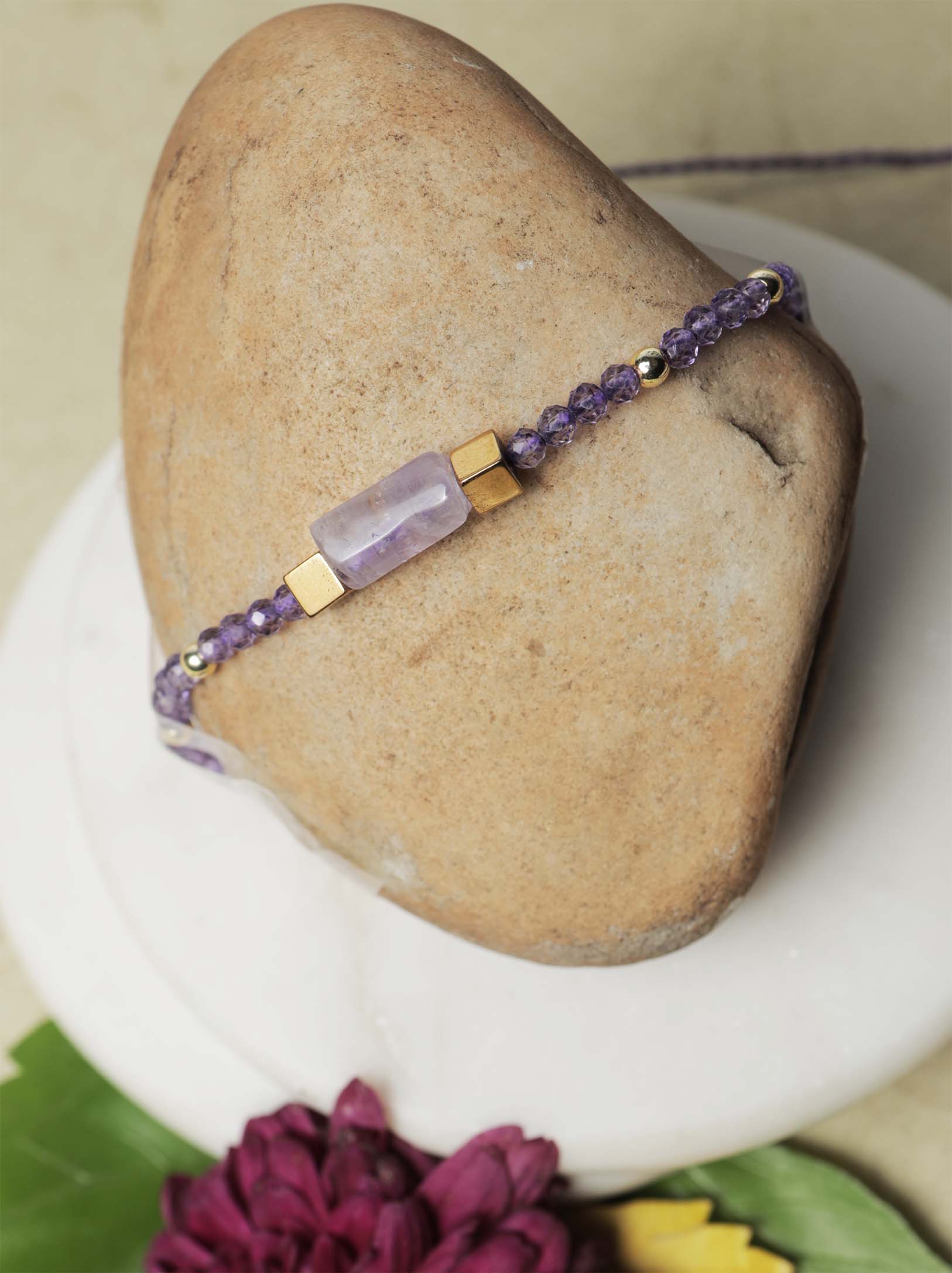 Lavender Amethyst & Amethyst Crystal Rakhi