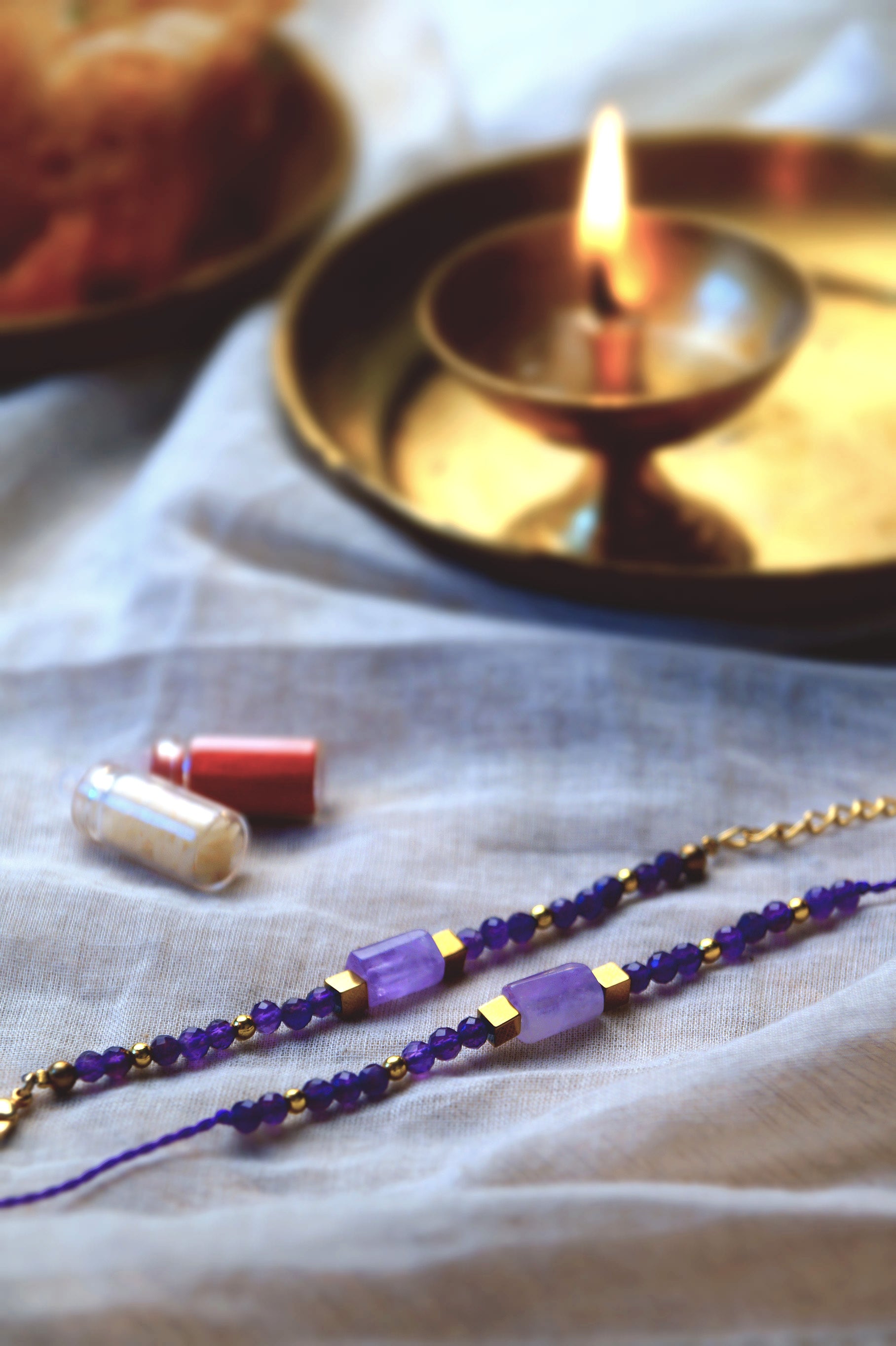 Lavender Amethyst & Amethyst Rakhi & Lumba Combo
