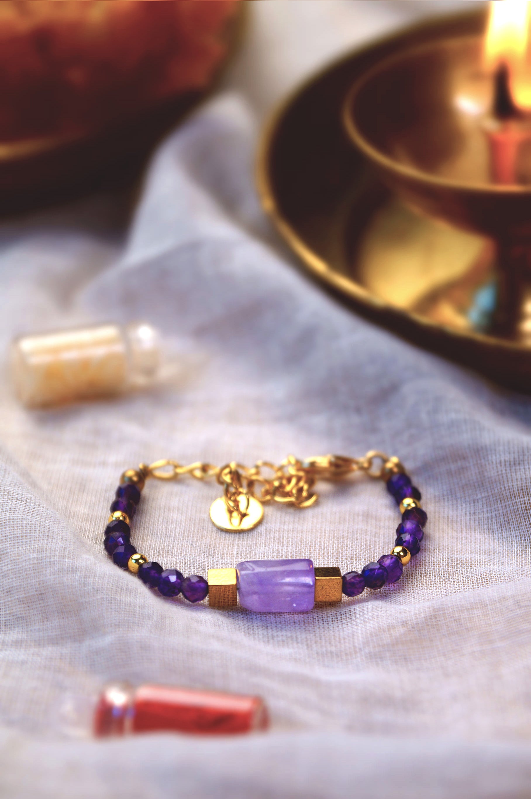 Lavender Amethyst & Amethyst Rakhi & Lumba Combo