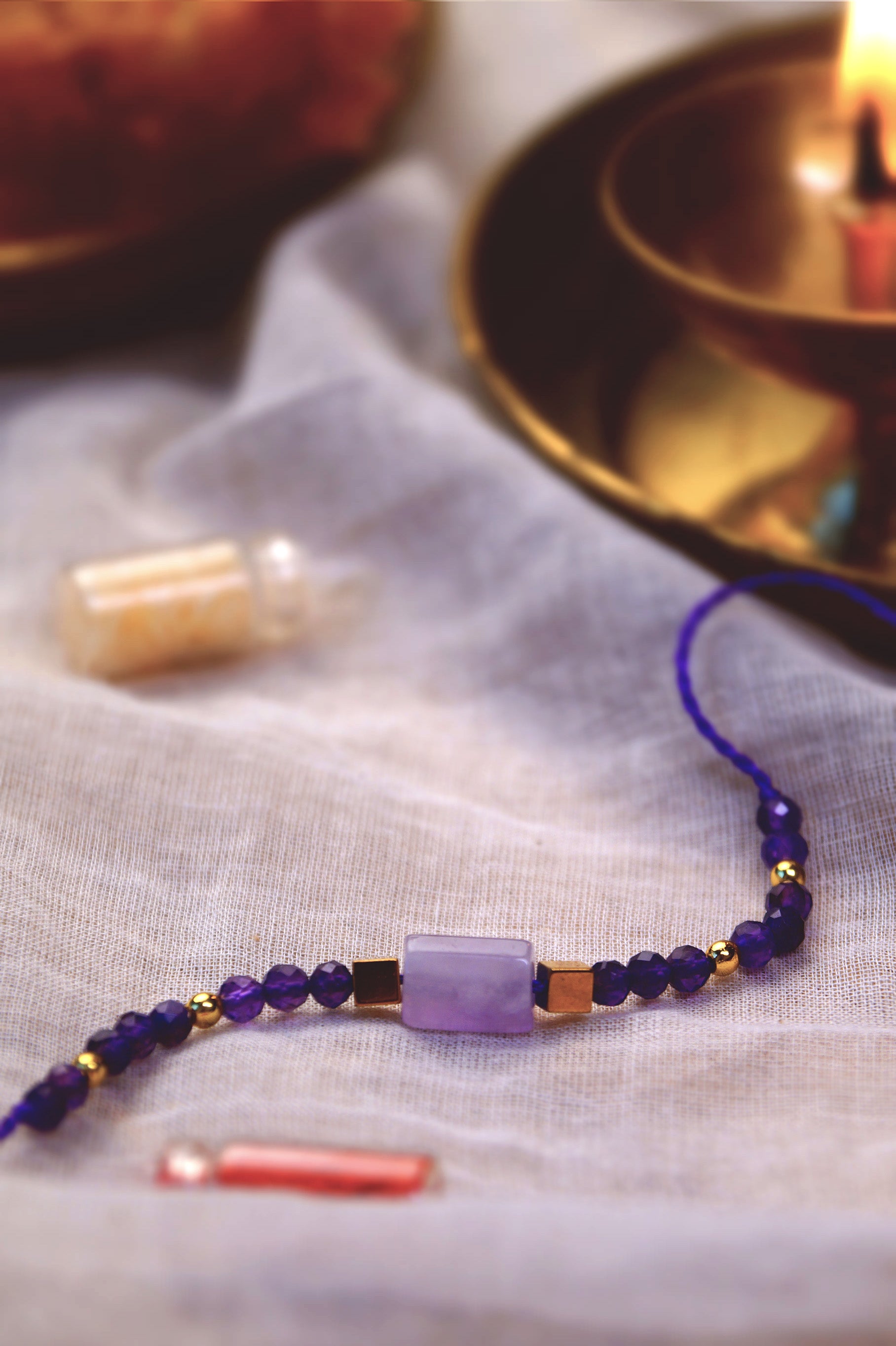 Lavender Amethyst & Amethyst Crystal Rakhi