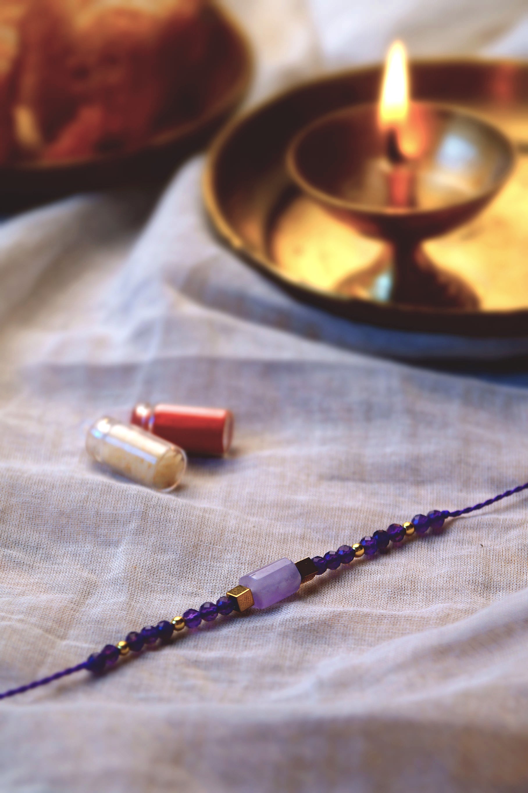Lavender Amethyst & Amethyst Crystal Rakhi